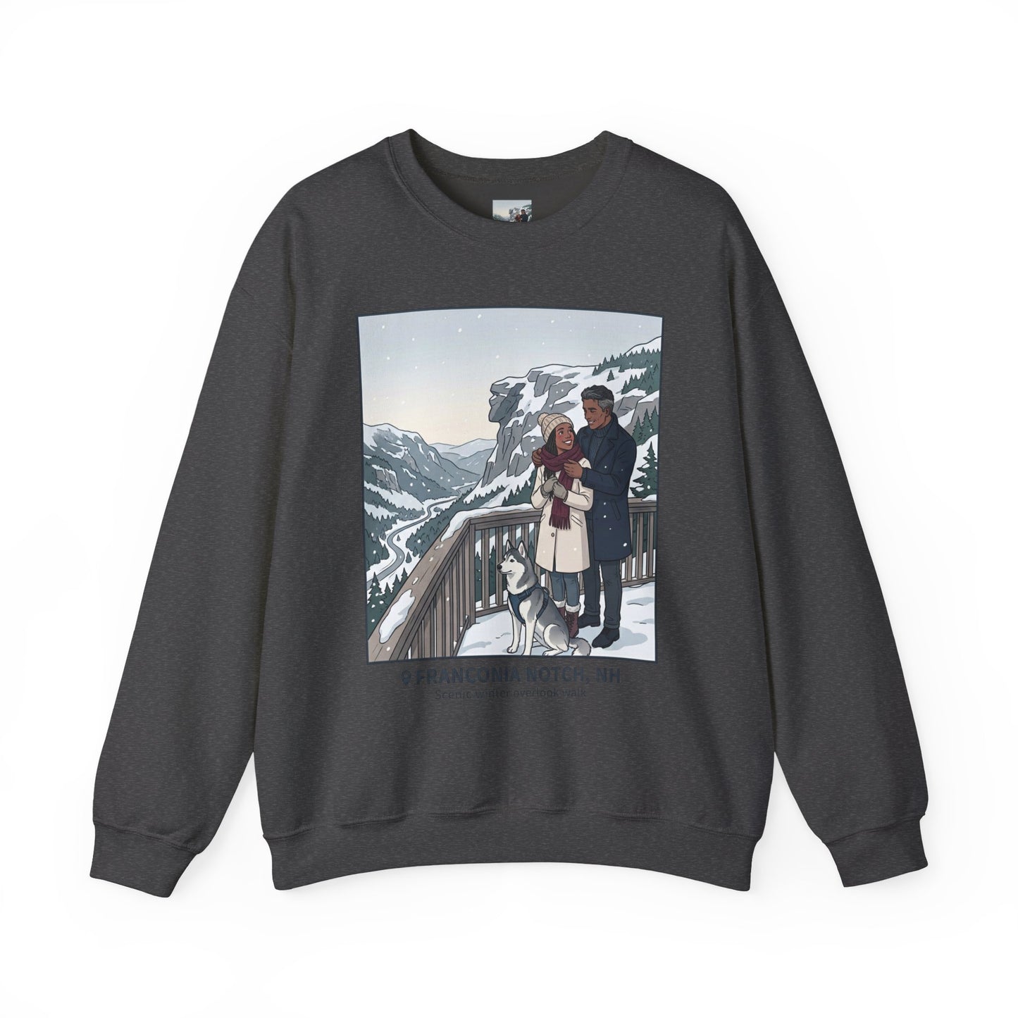 Crewneck Sweatshirt — Franconia Notch Winter Couple Scenic Graphic