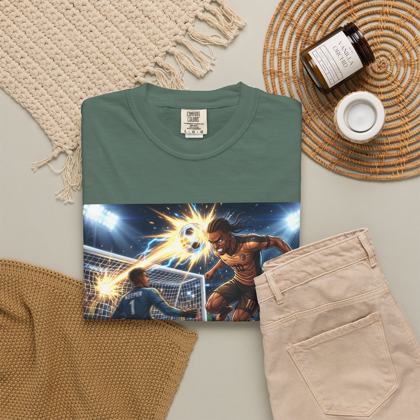 Soccer Goal Celebration T-Shirt — Action Football Scene Graphic Tee