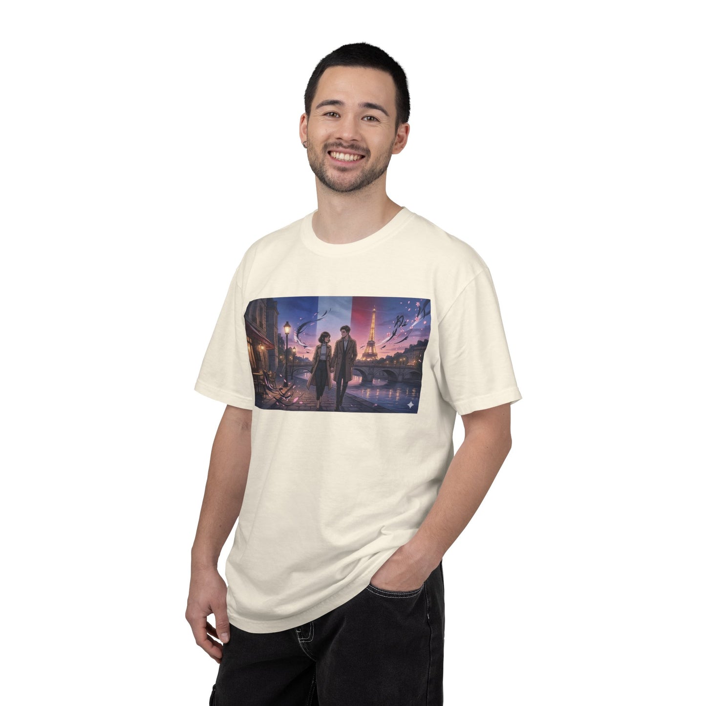 T-Shirt — Romantic City Night Stroll Illustration