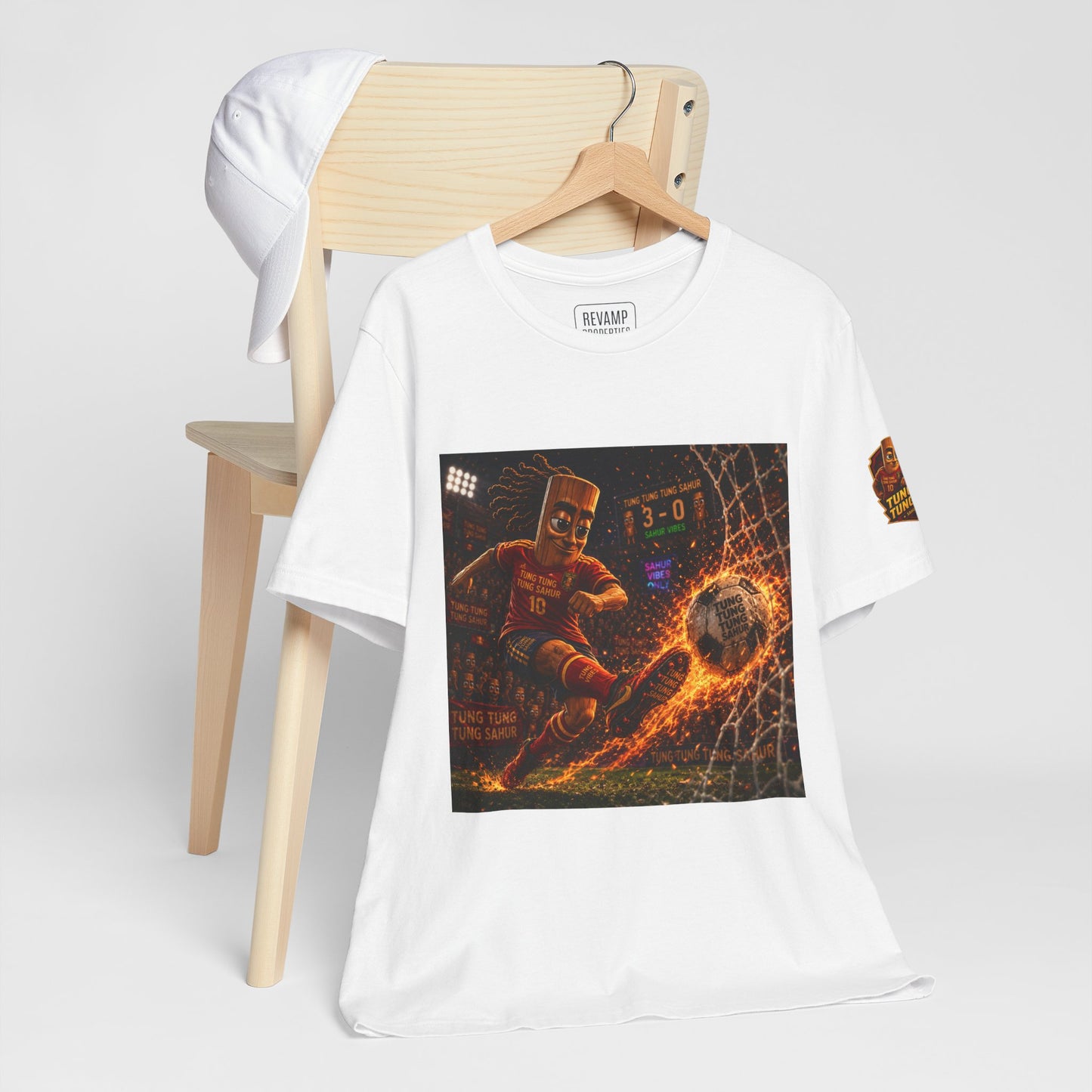 Tung Tung Tung Sahur Soccer Kick Firestorm Graphic Tee — ‘Goal’ Animated Kick Design