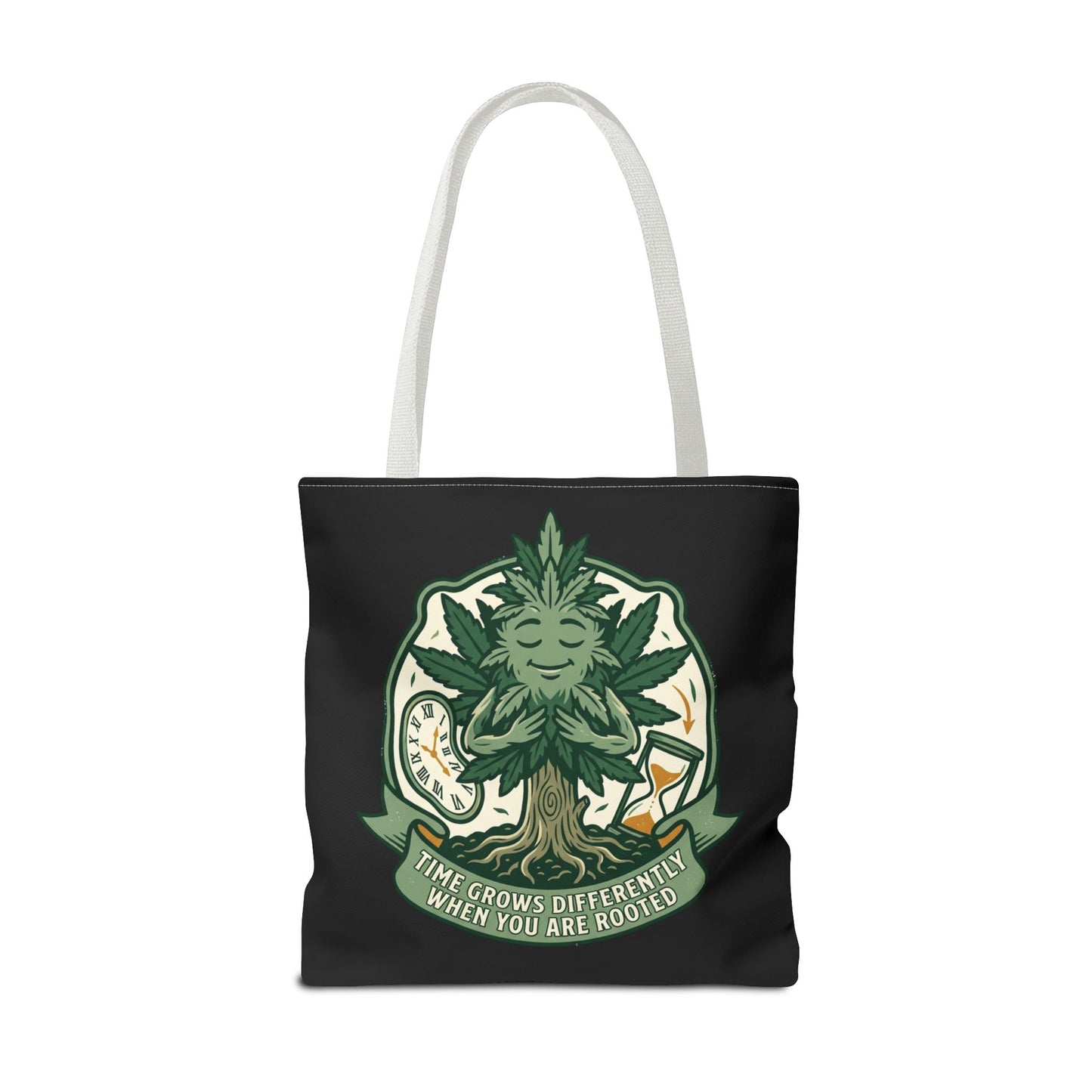 Rooted Tree Spirit Tote Bag — “Time Grows Different When You Are Rooted” Eco Tote