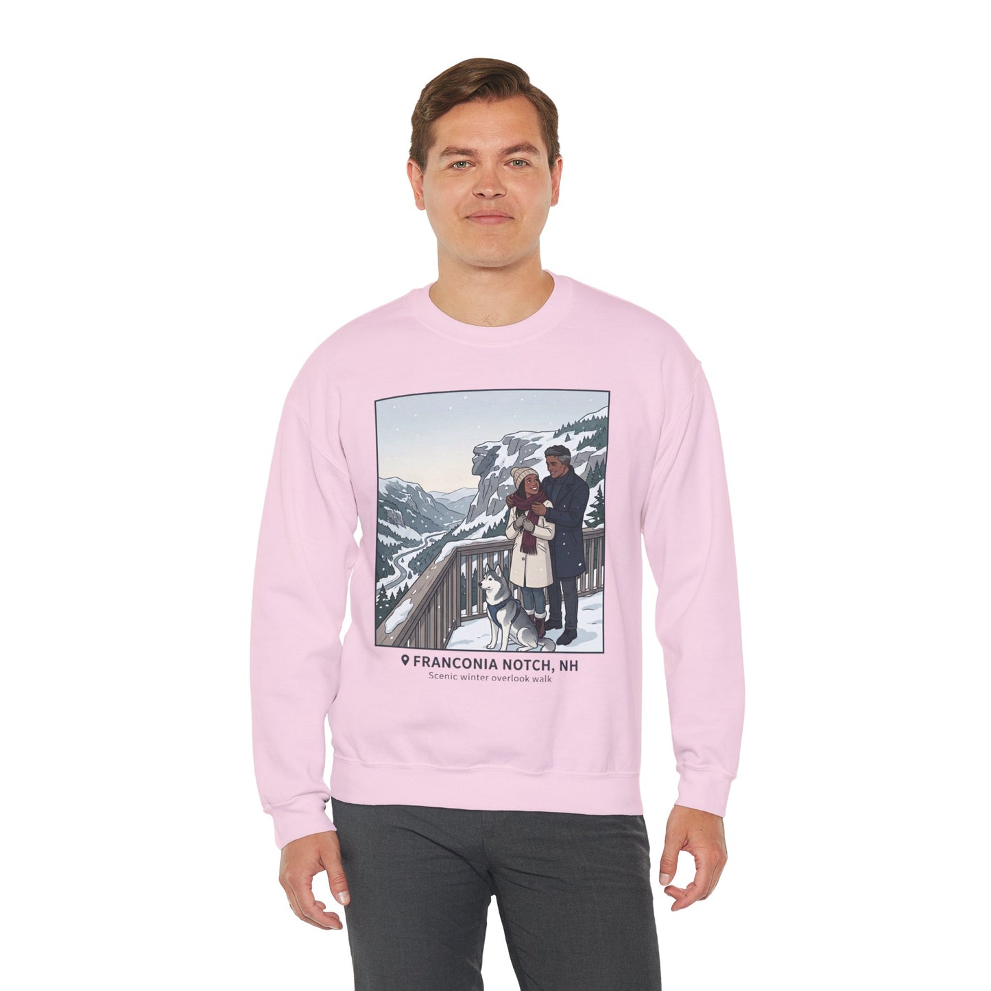 Crewneck Sweatshirt — Franconia Notch Winter Couple Scenic Graphic