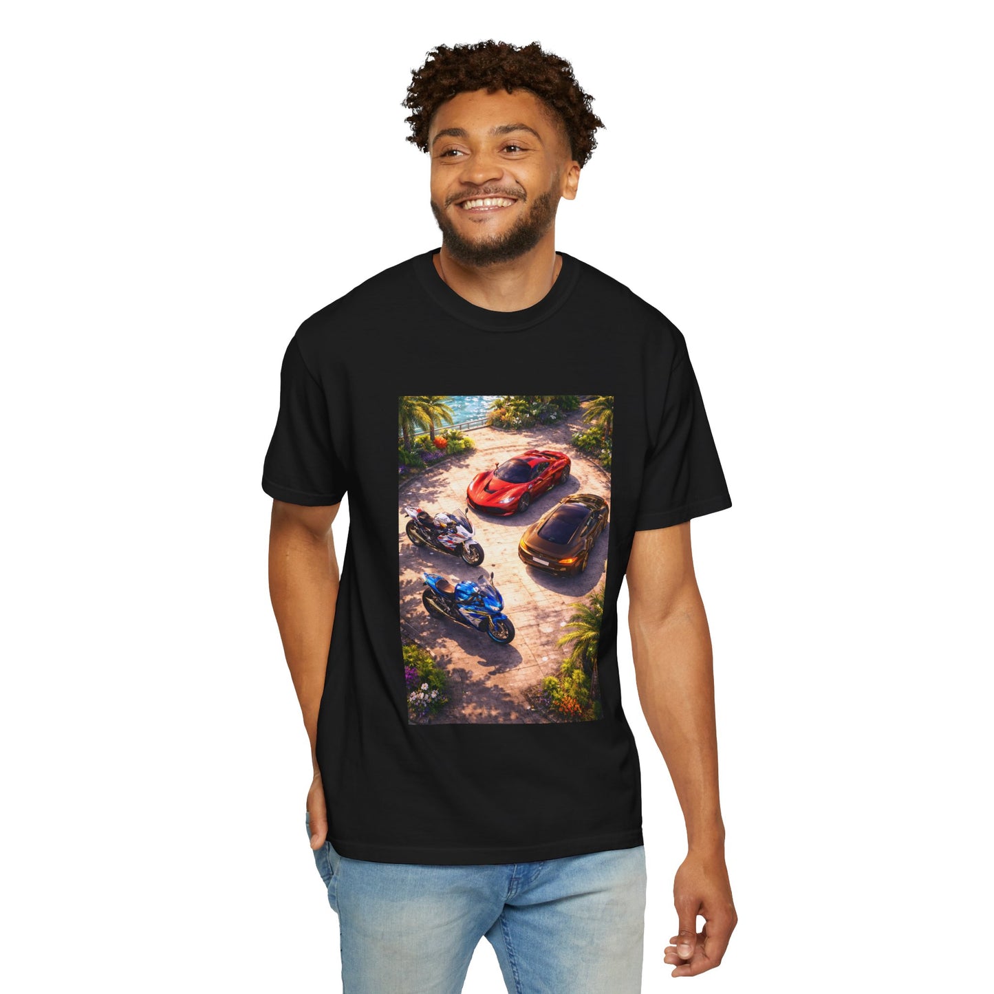 MULTI-VEHICLE - T-Shirt — Tropical Sports Cars & Motorbikes Print
