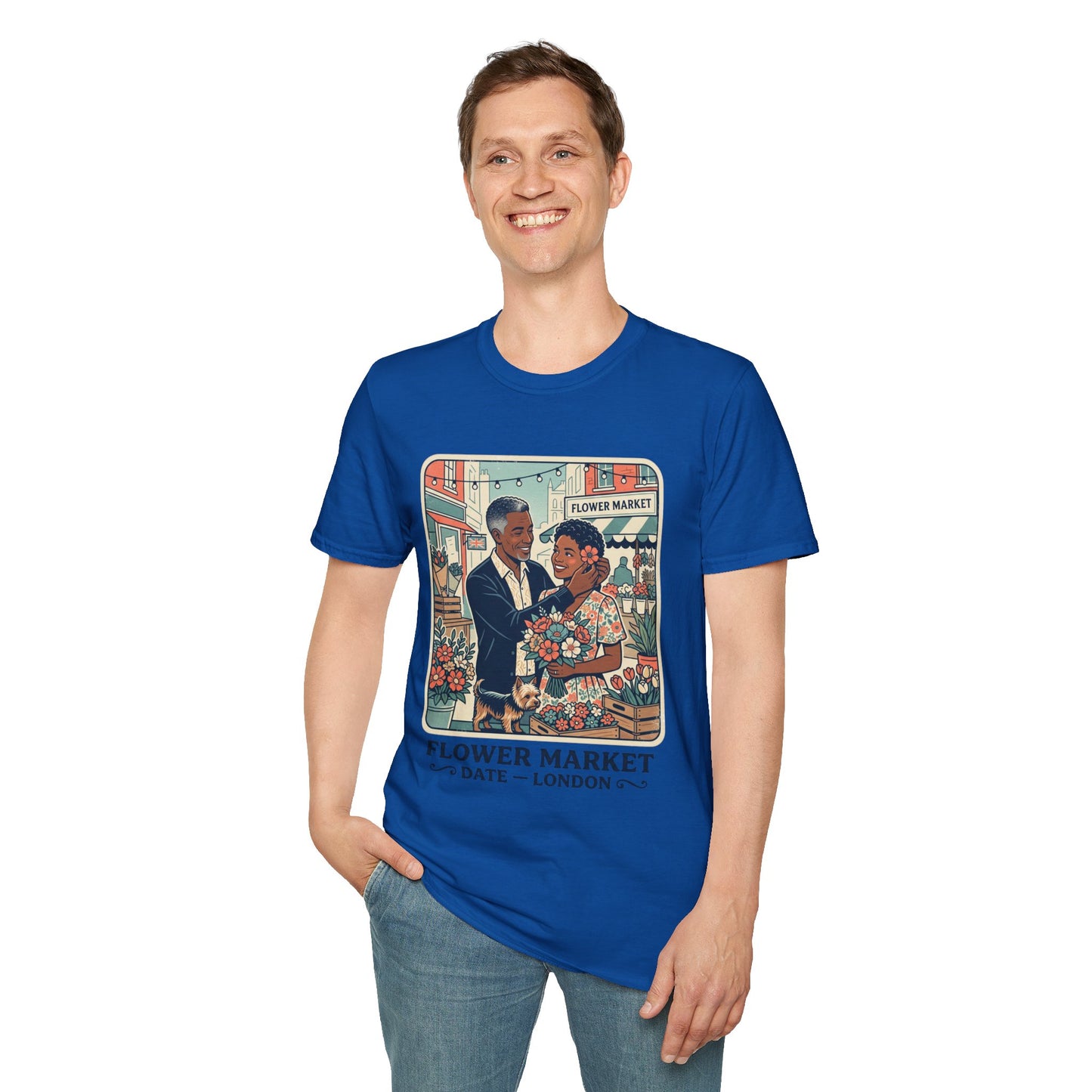 Flower Market Date — London T-Shirt — Retro Couple Floral Market Graphic Tee