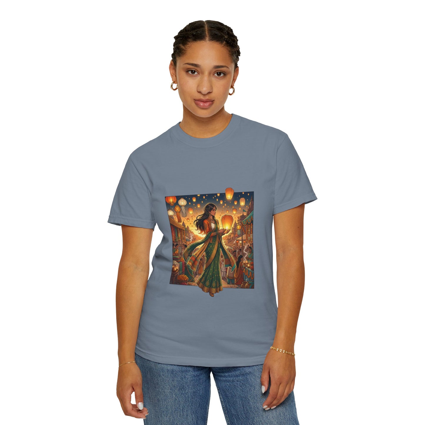 Diwali Lantern Festival T-Shirt — Indian Dancer with Floating Sky Lanterns