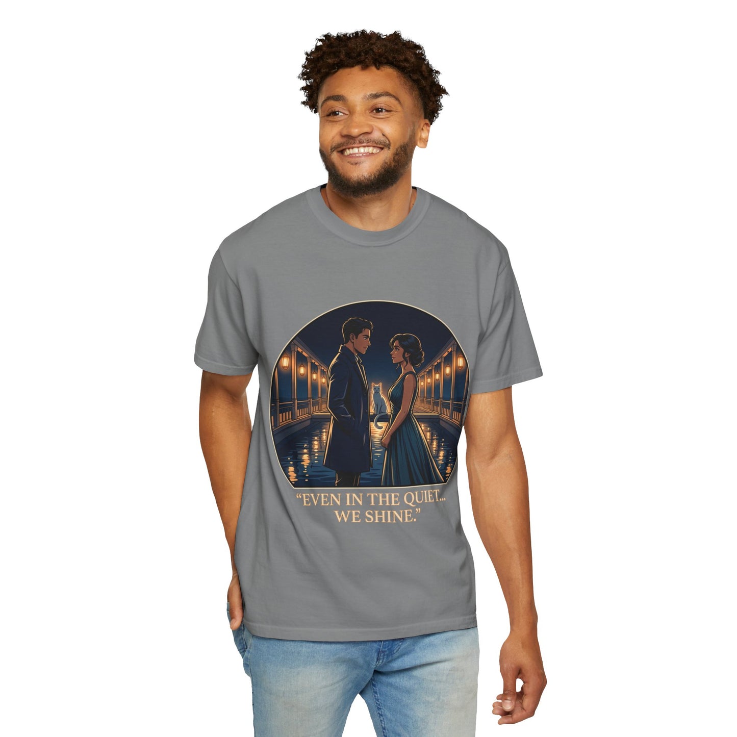 Romantic Night Stroll T-Shirt — "Even in the Quiet... We Shine" Graphic Tee