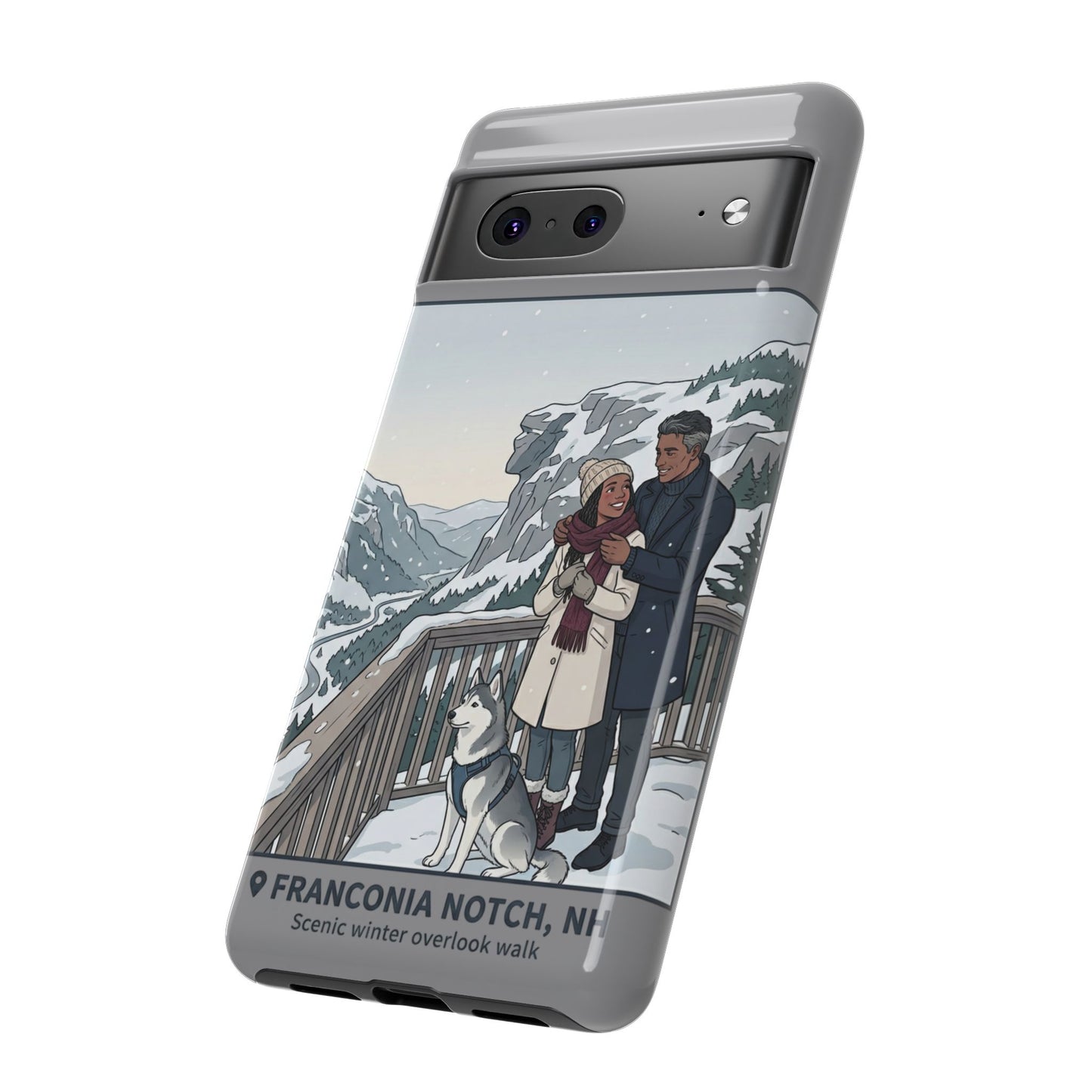 Winter Scenic Phone Case — Franconia Notch NH Couples & Husky Design