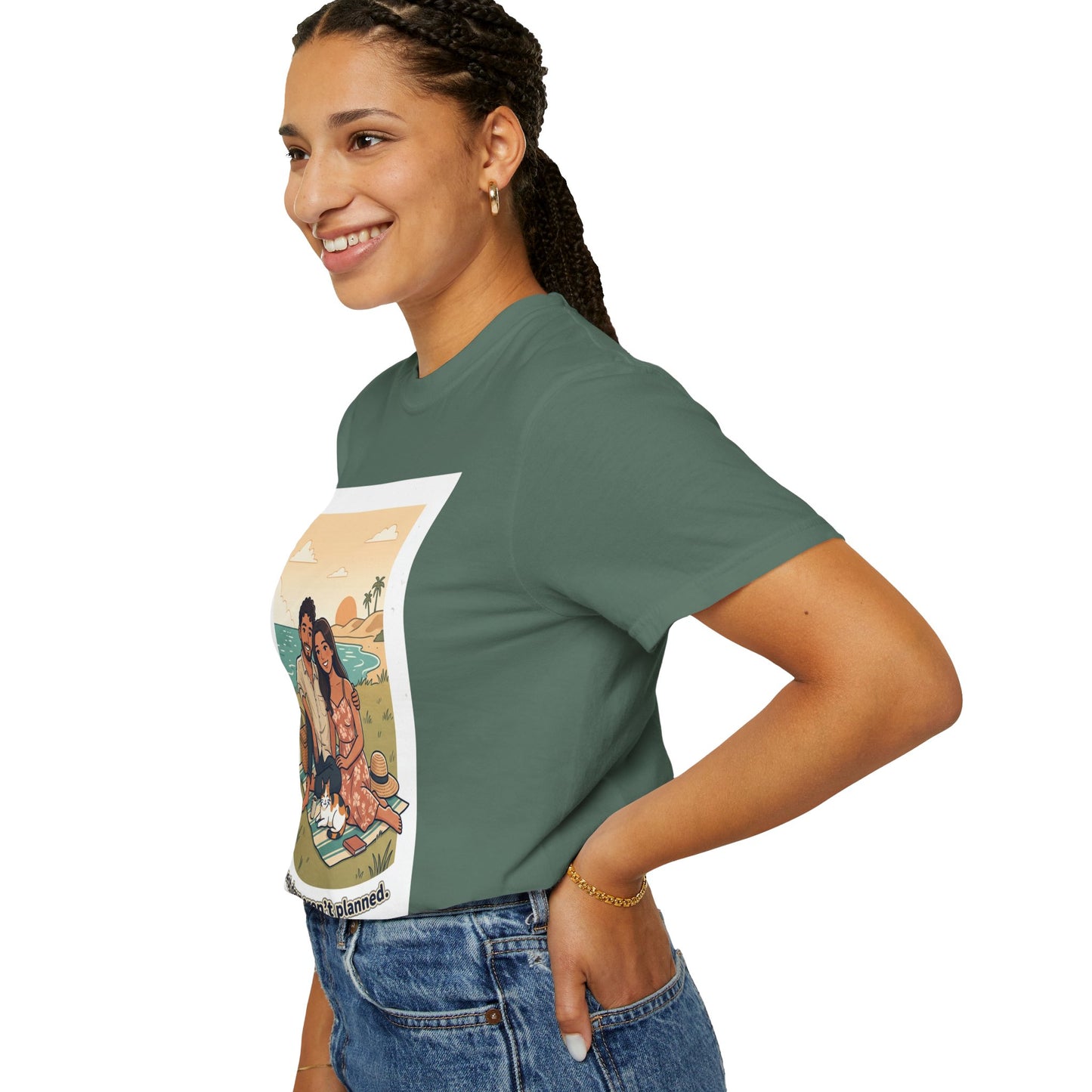 Beach Picnic Couple T‑Shirt — “The best days aren’t planned.” Relaxed Vacation Tee