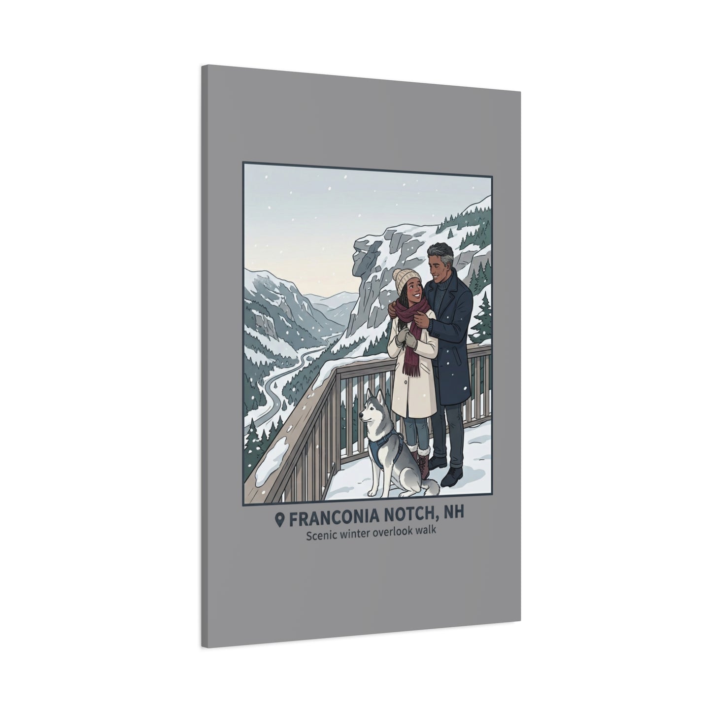 Franconia Notch Winter Couple Canvas Wall Art — Scenic New Hampshire Snowy Overlook Print