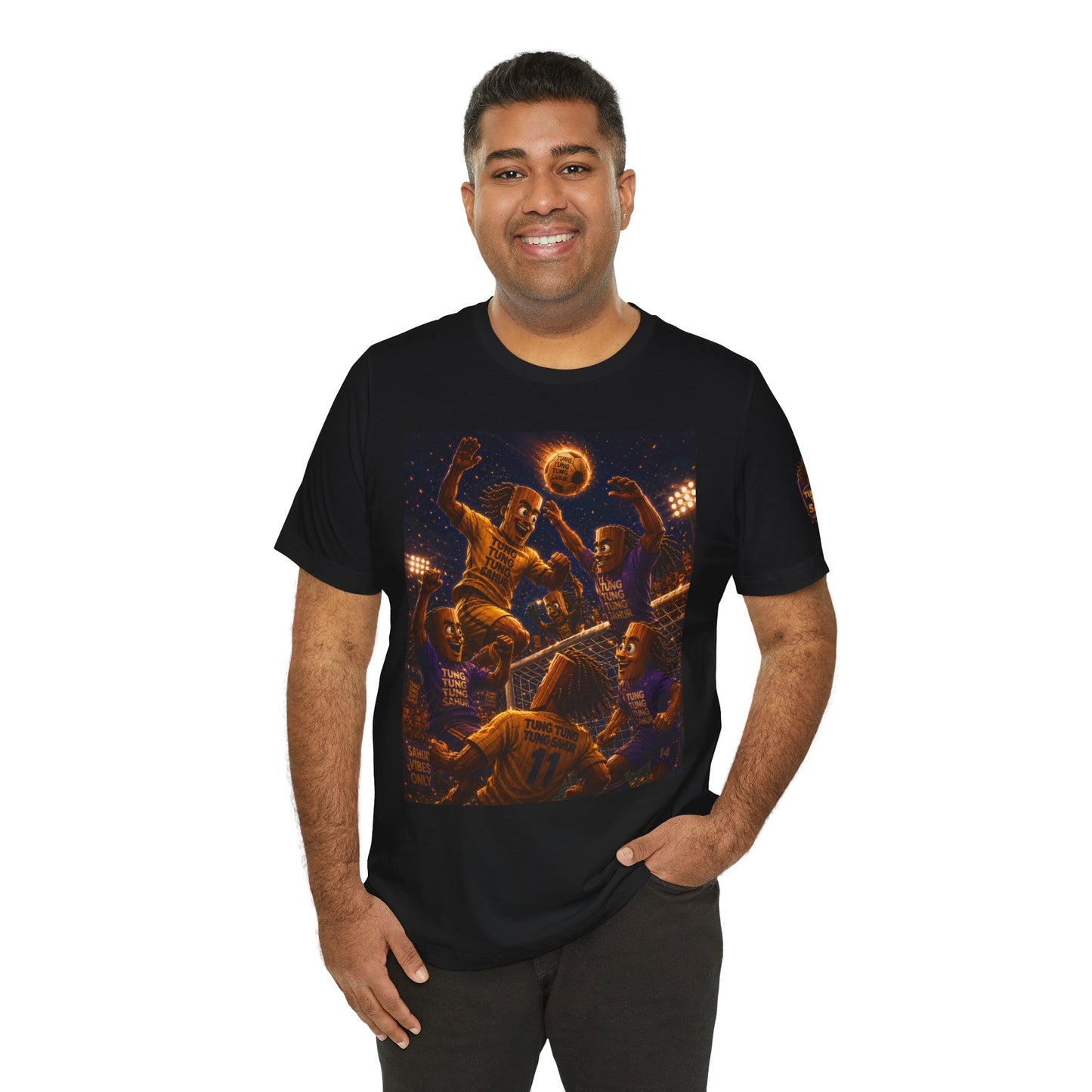 Tung Tung Tung Sahur Header Goal Soccer Action Graphic Tee — Team Court Night Design