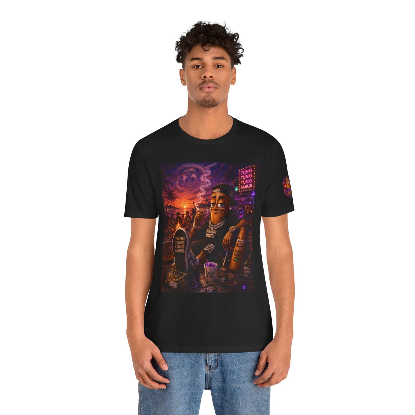Tung Tung Tung Sahur Laid-Back Nightlife Graphic Tee — "Things Take Time" Urban Cartoon Design