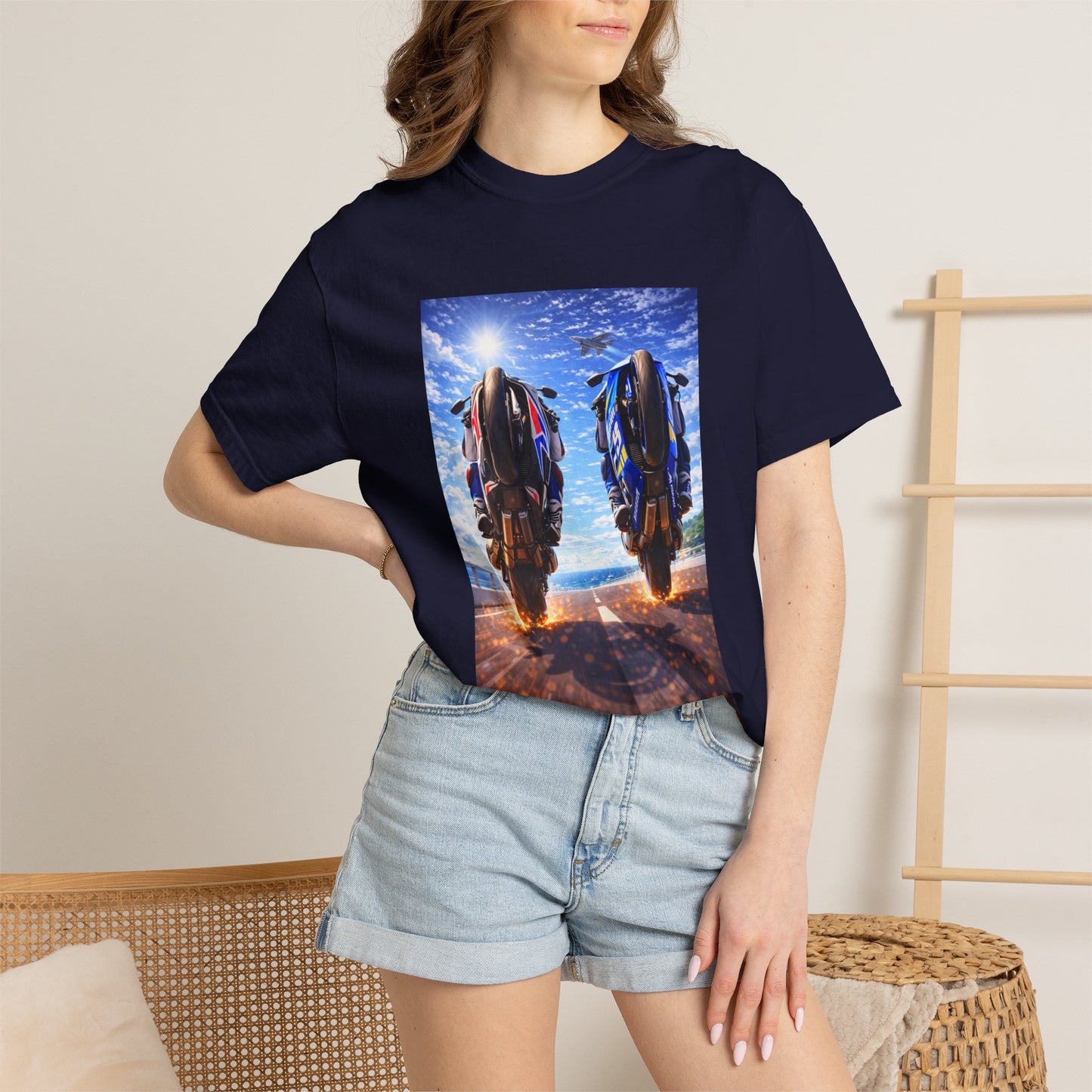 Motorcycle Sunset T-Shirt — Two Bikes Riding Into the Horizon