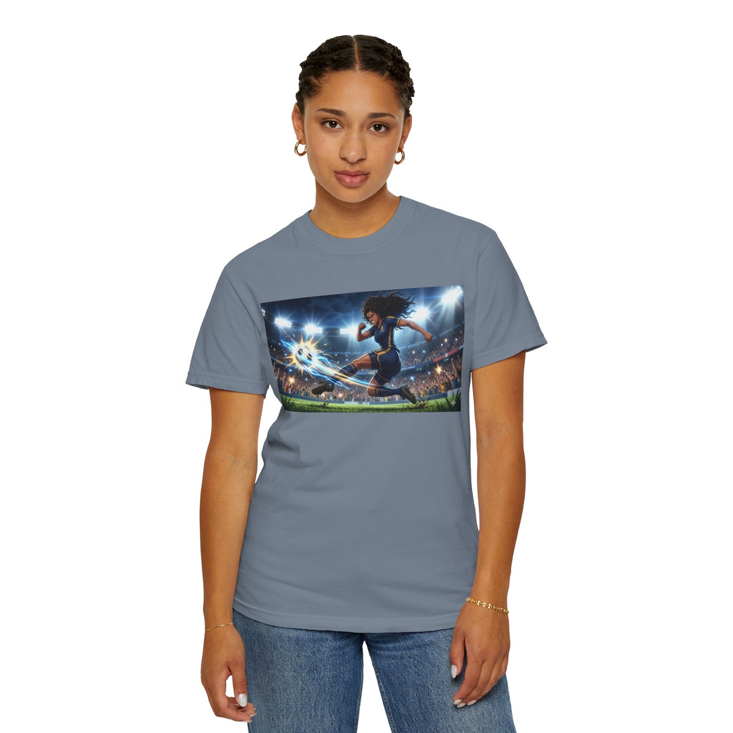Soccer Kick Graphic T-Shirt — Energetic Stadium Football Design