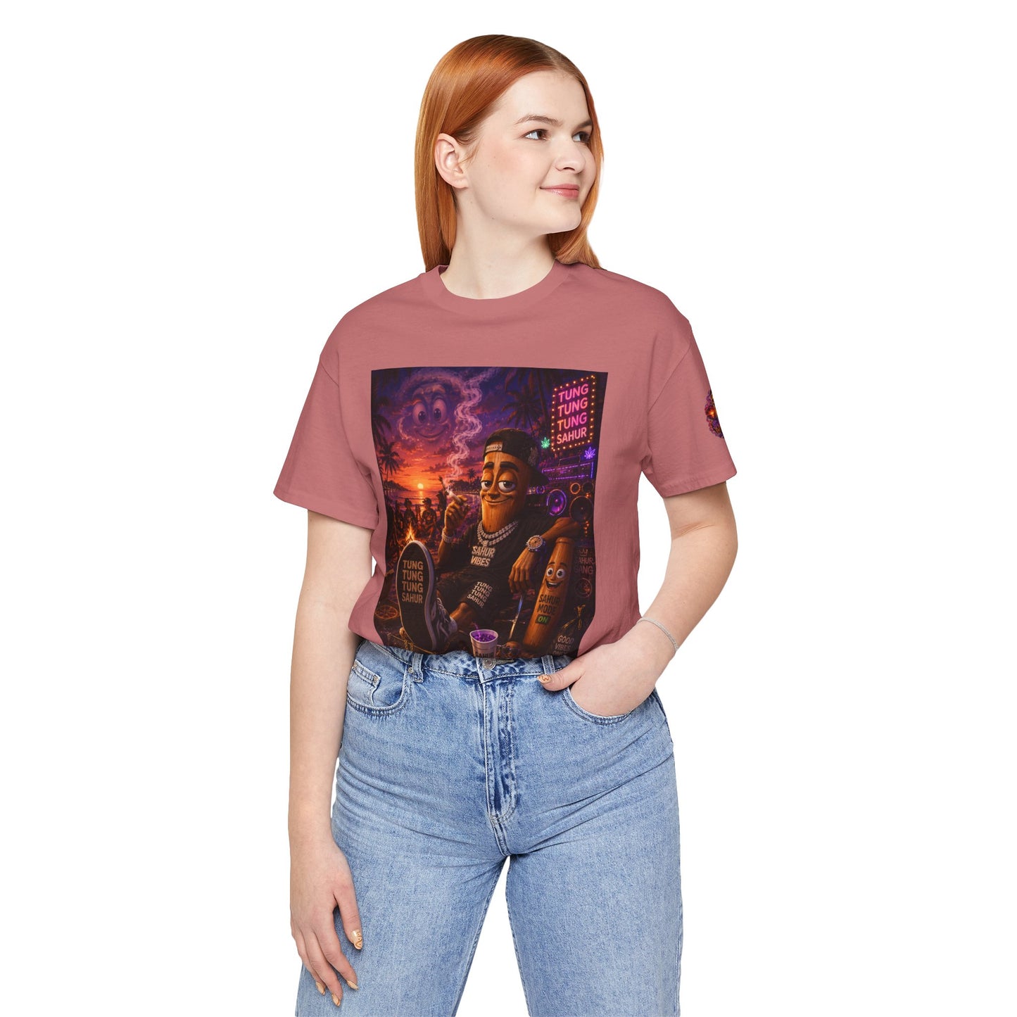 Tung Tung Tung Sahur Laid-Back Nightlife Graphic Tee — "Things Take Time" Urban Cartoon Design