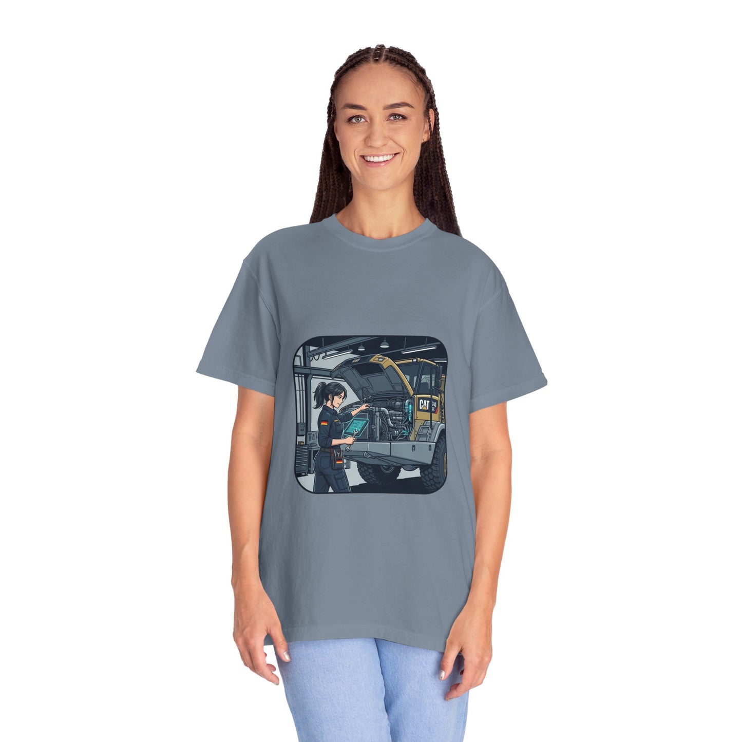 Mechanic Garage Scene T-Shirt — Vintage Truck Repair Illustration