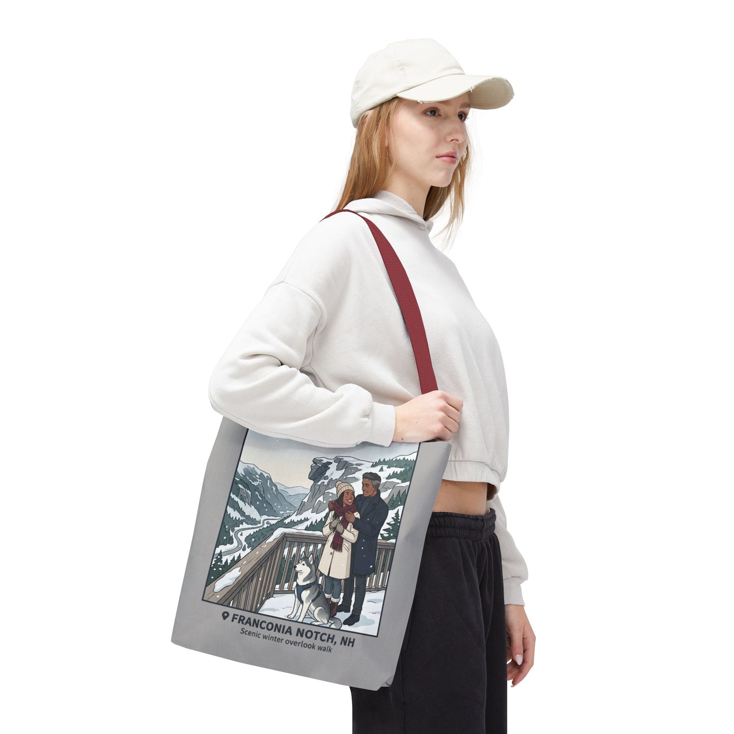 Franconia Notch Winter Couple Tote Bag — Scenic New Hampshire Snowy Overlook Tote
