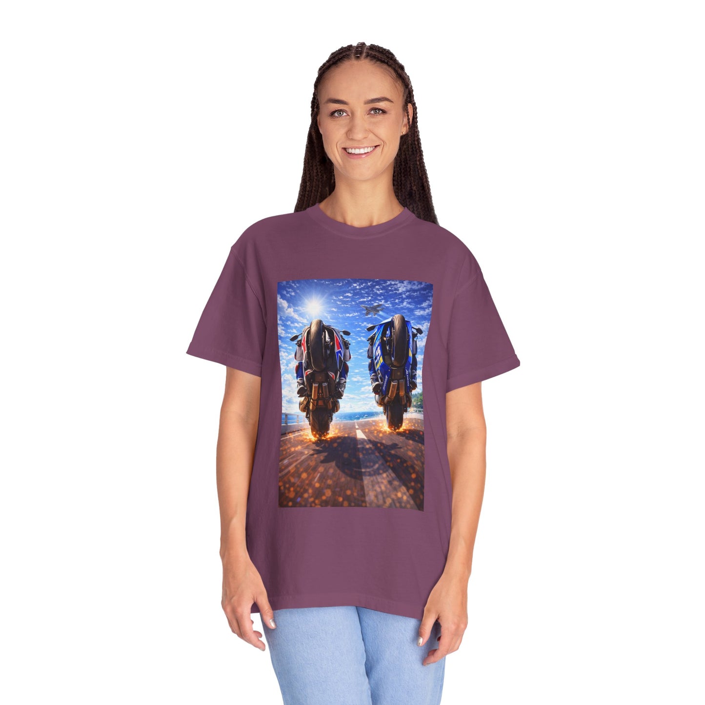 Motorcycle Sunset T-Shirt — Two Bikes Riding Into the Horizon