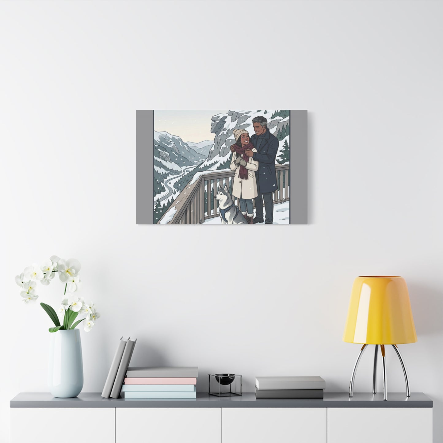 Franconia Notch Winter Couple Canvas Wall Art — Scenic New Hampshire Snowy Overlook Print