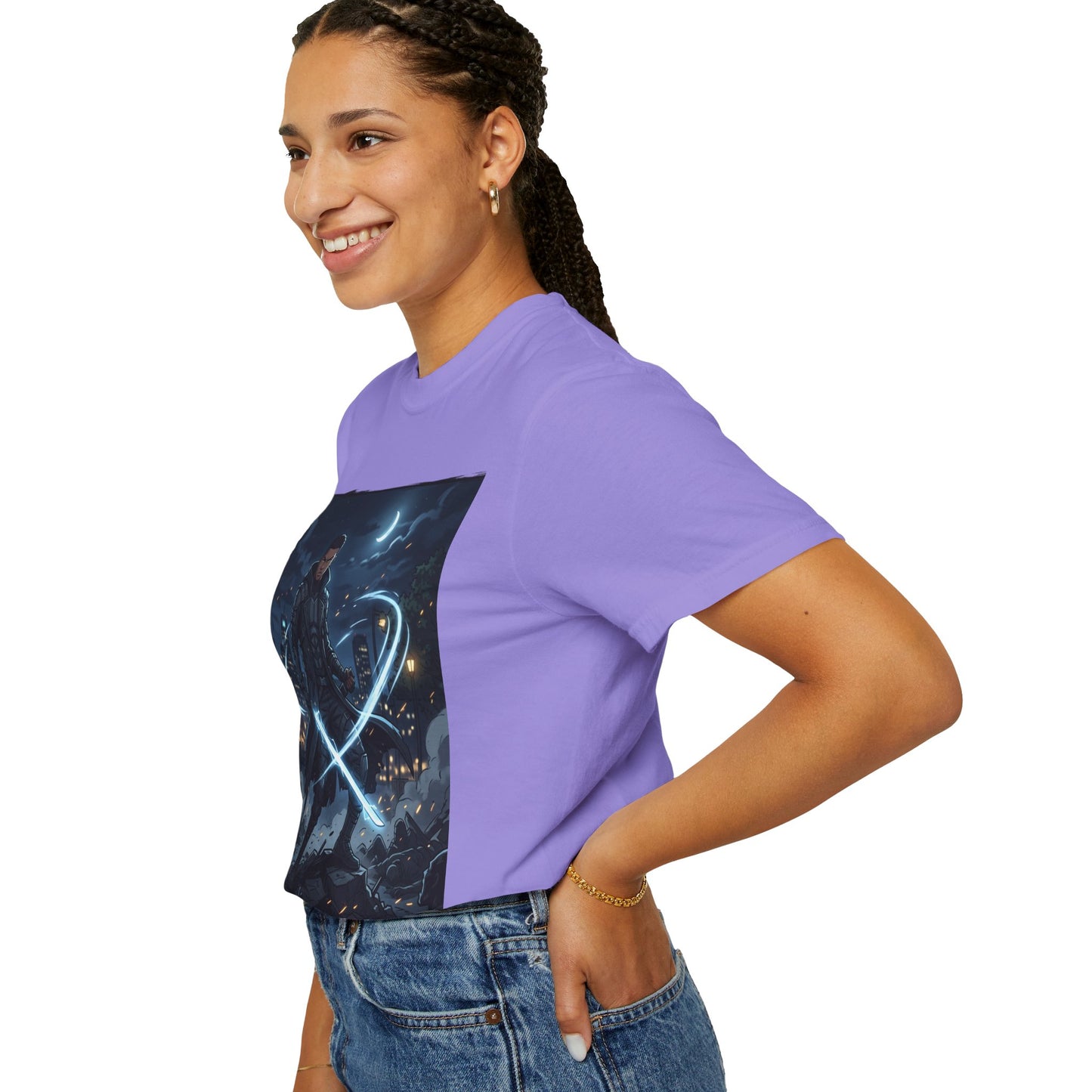 Urban Night Warrior T-Shirt — Neon Samurai Cityscape