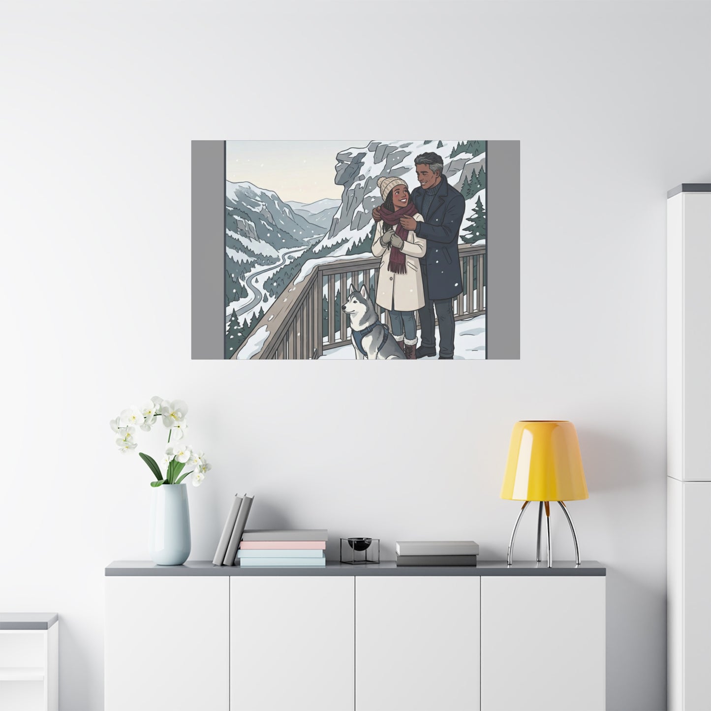 Franconia Notch Winter Couple Canvas Wall Art — Scenic New Hampshire Snowy Overlook Print