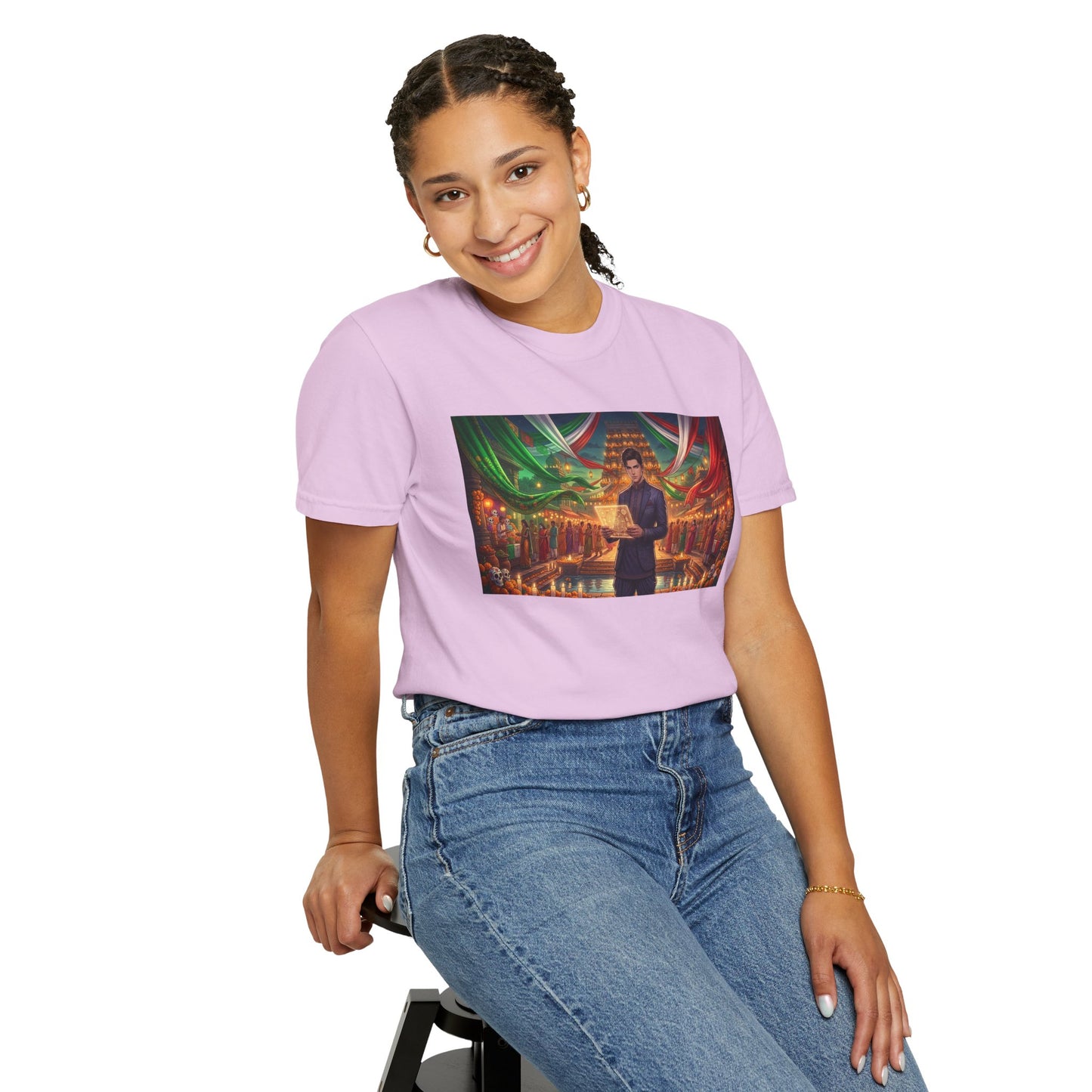 T-Shirt — Dragon Temple Night Scene Graphic Tee (Monk with Dragons)