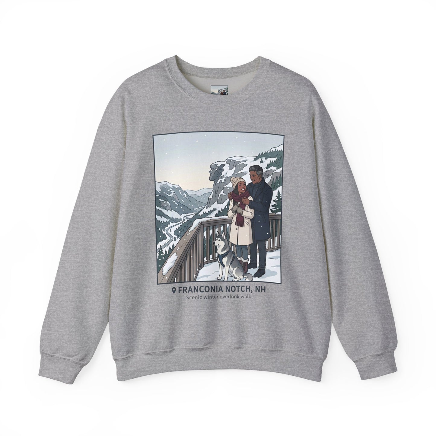 Crewneck Sweatshirt — Franconia Notch Winter Couple Scenic Graphic