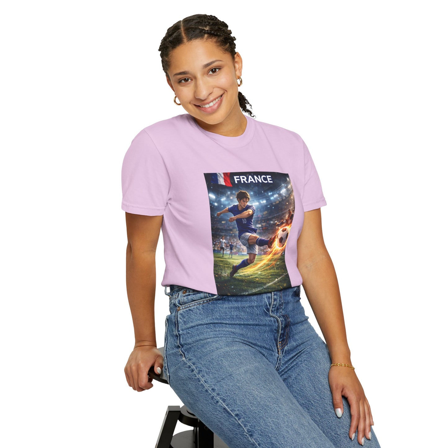 France Soccer Player Graphic T-Shirt — Football Kick Stadium Design