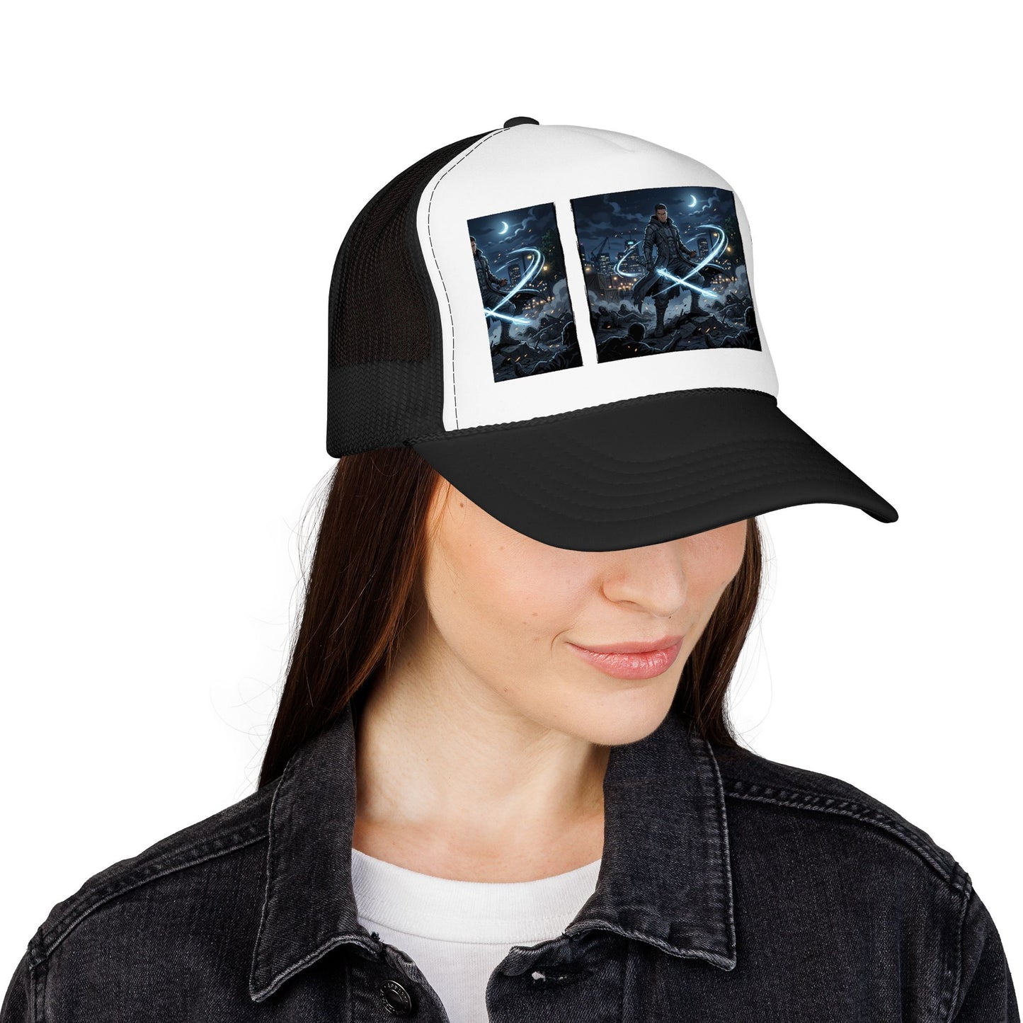Trucker Hat — Neon Samurai Triptych Foam Trucker Cap