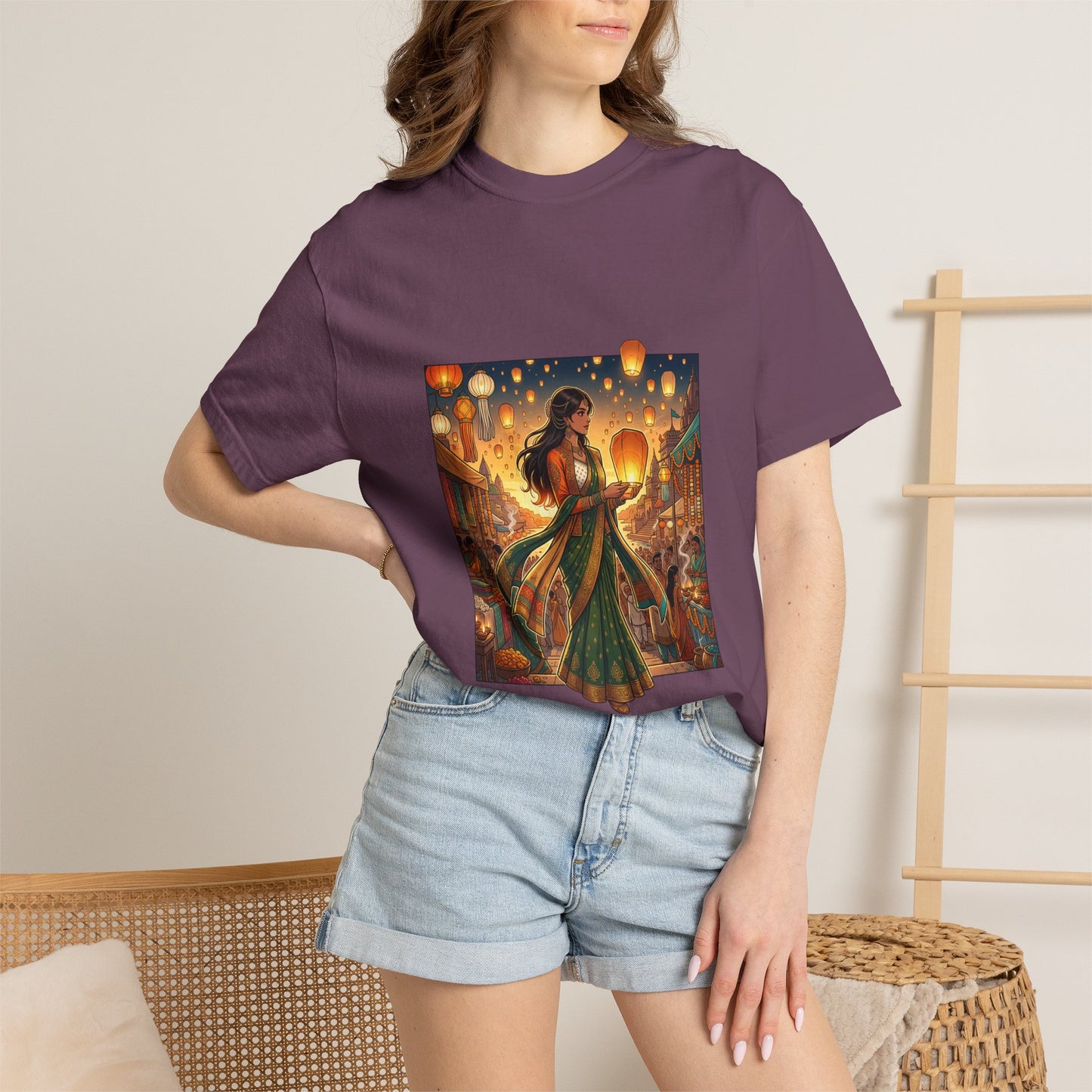 Diwali Lantern Festival T-Shirt — Indian Dancer with Floating Sky Lanterns
