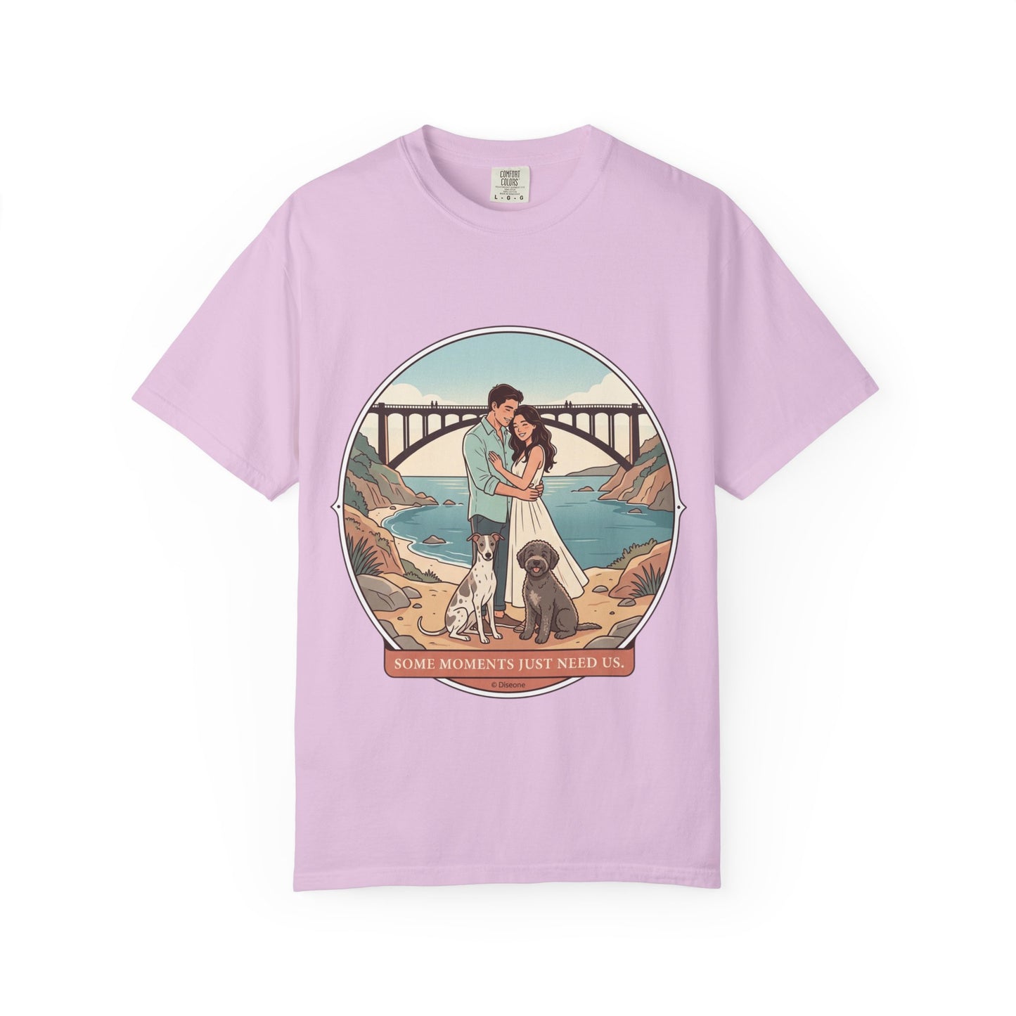 T-Shirt — Romantic Coastal Couples Tee “Some Moments Are Forever” with Dogs