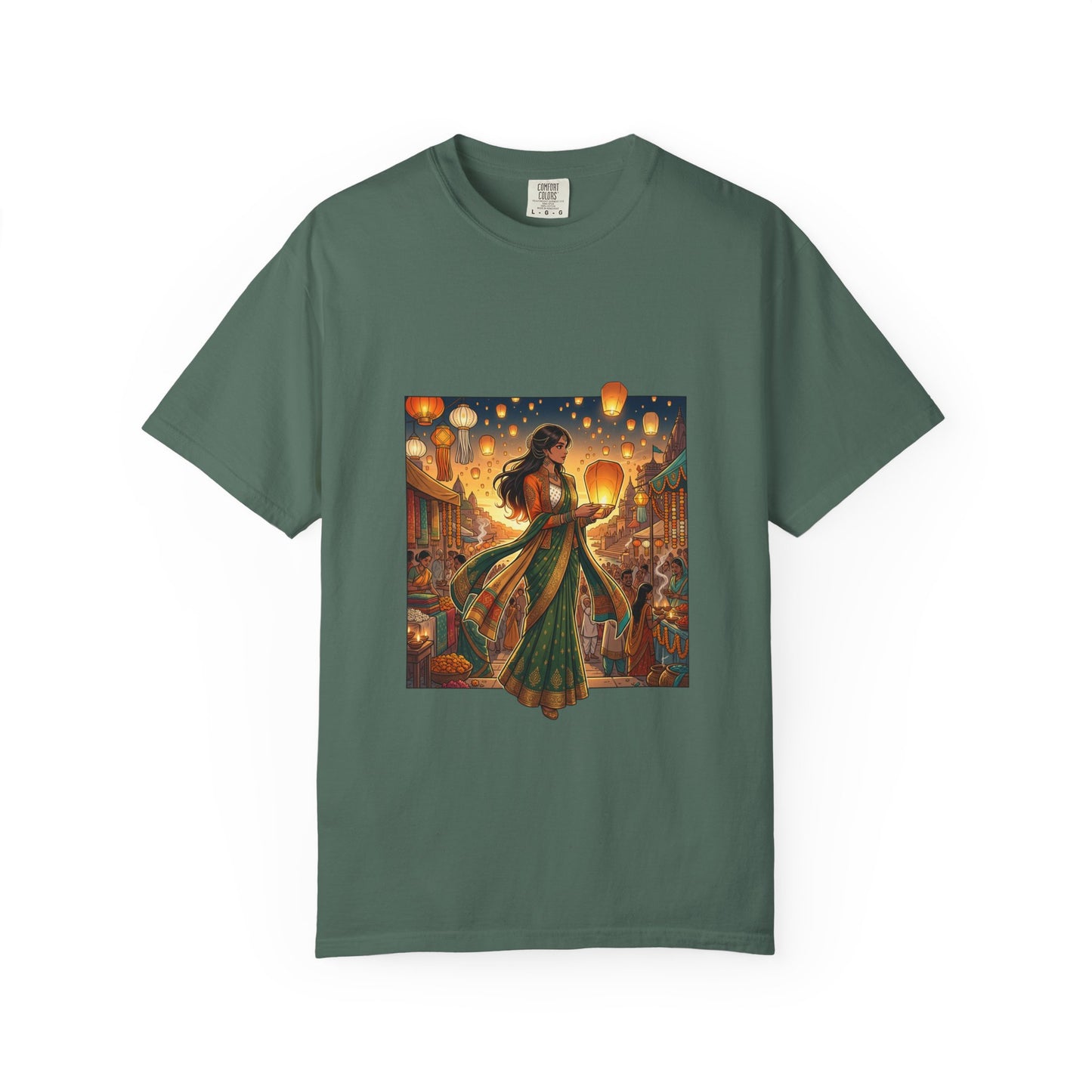 Diwali Lantern Festival T-Shirt — Indian Dancer with Floating Sky Lanterns