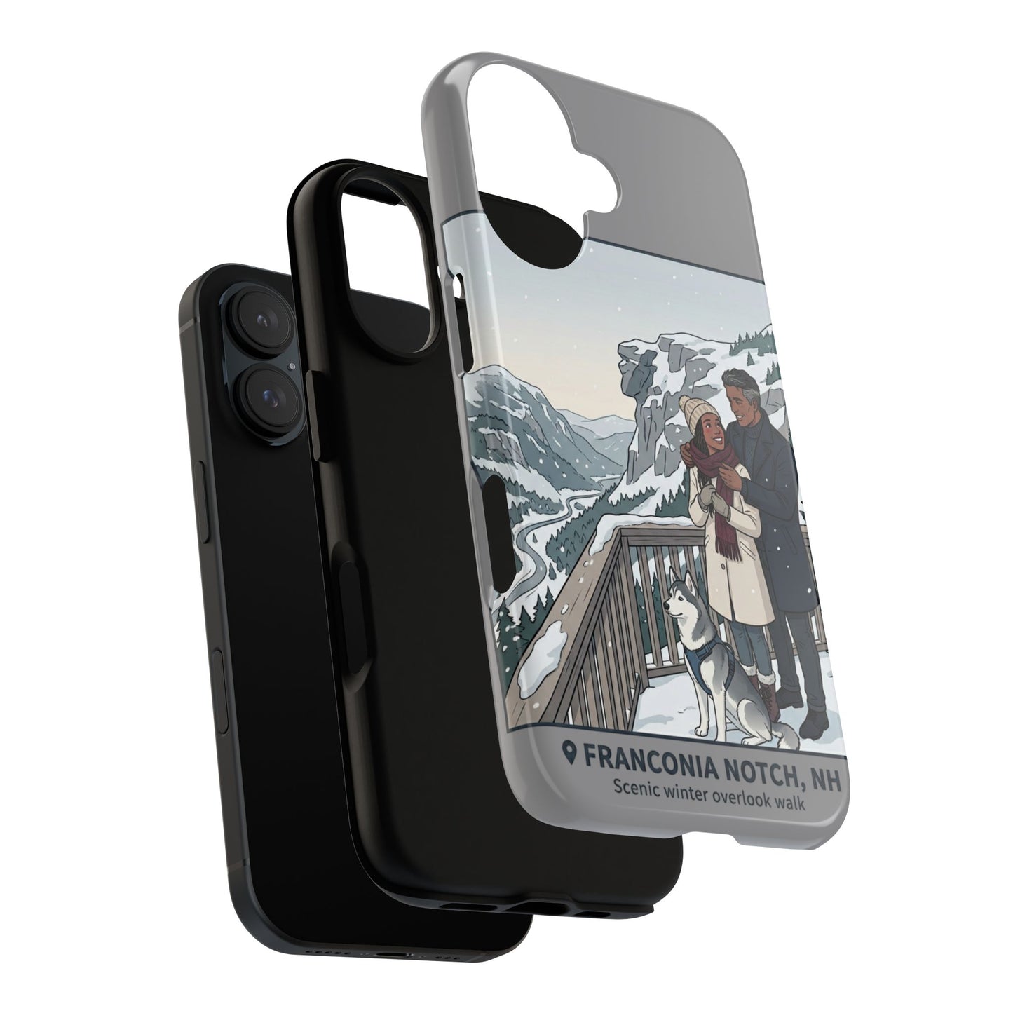 Winter Scenic Phone Case — Franconia Notch NH Couples & Husky Design