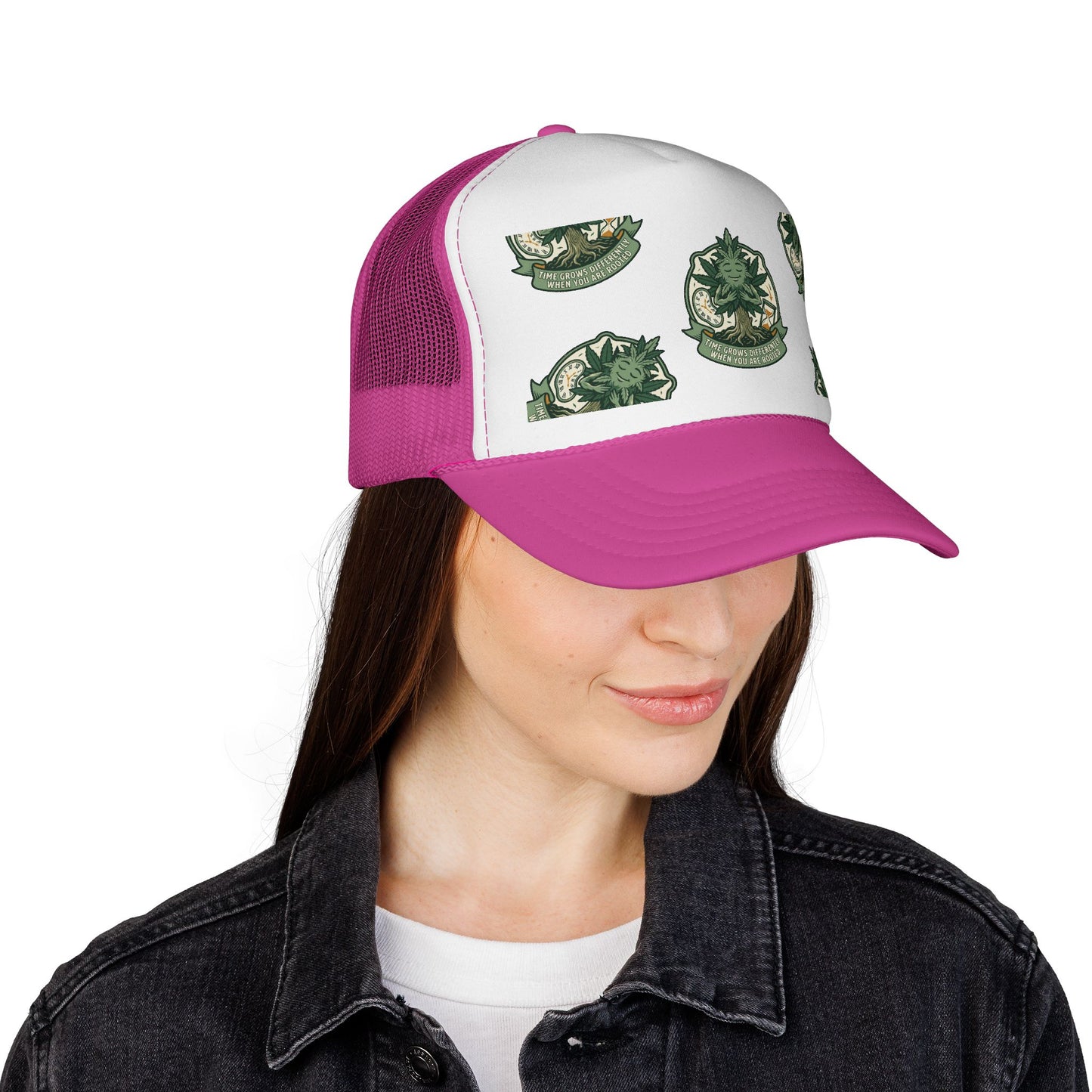 Trucker Cap — Green Botanical Crest Pattern