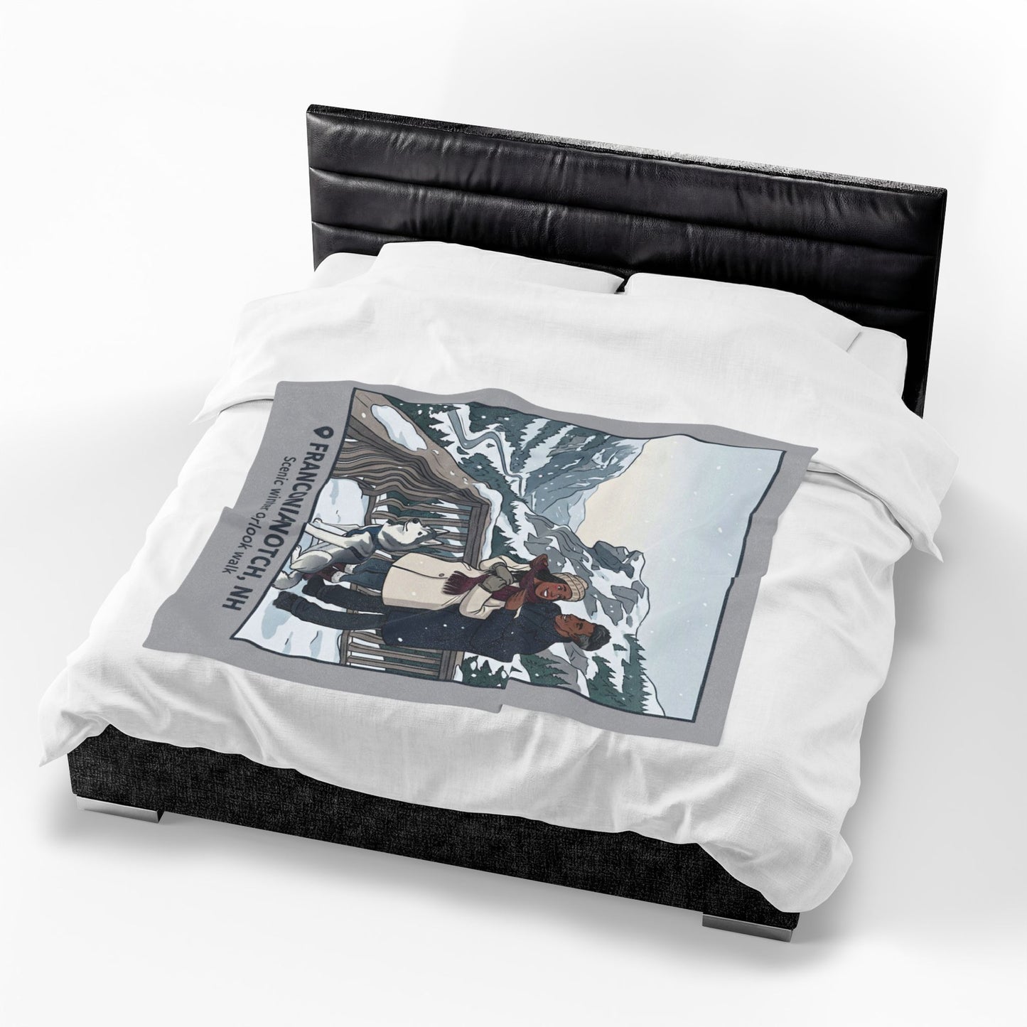 Velveteen Blanket — Franconia Notch NH Winter Scenic Throw with Couple & Husky