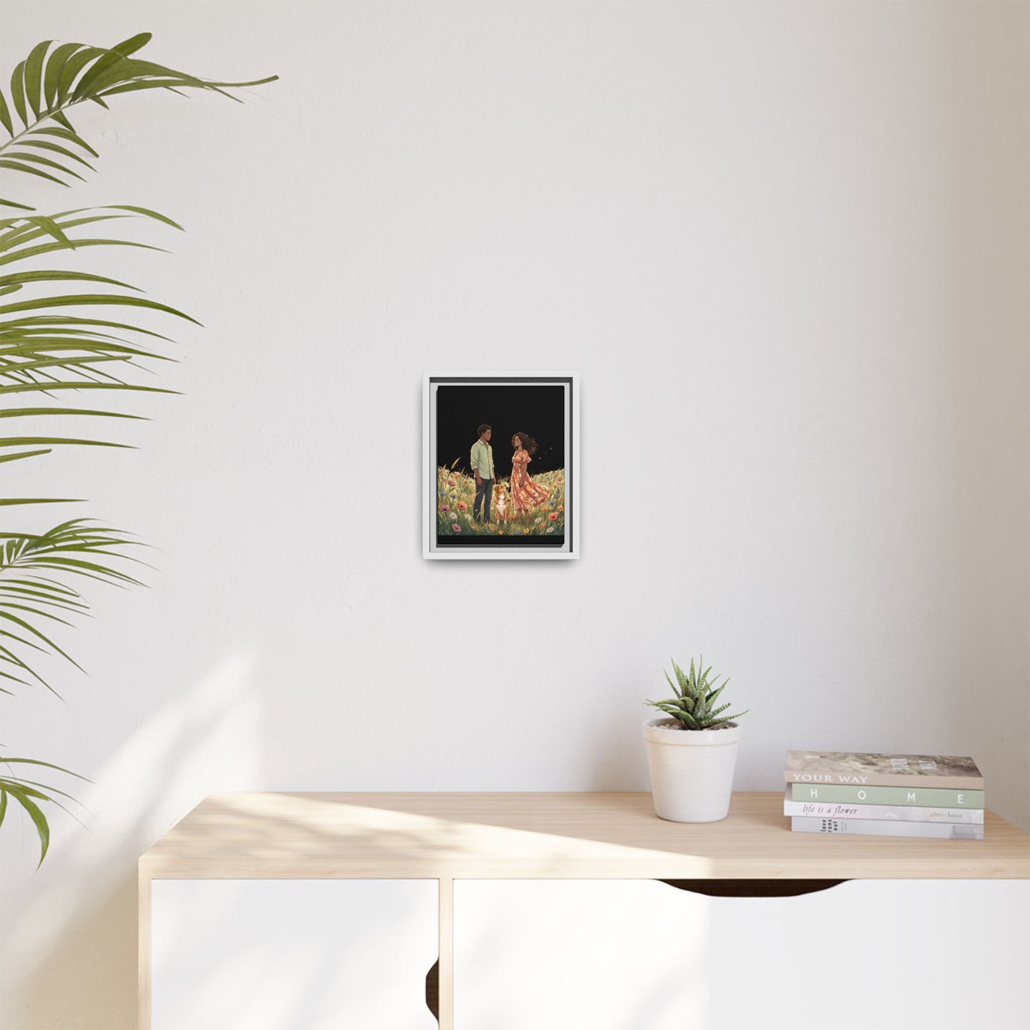 Framed Matte Canvas Print — Romantic Couple in Wildflower Field (Multi‑Color)
