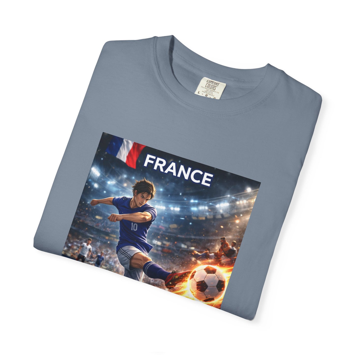 France Soccer Player Graphic T-Shirt — Football Kick Stadium Design
