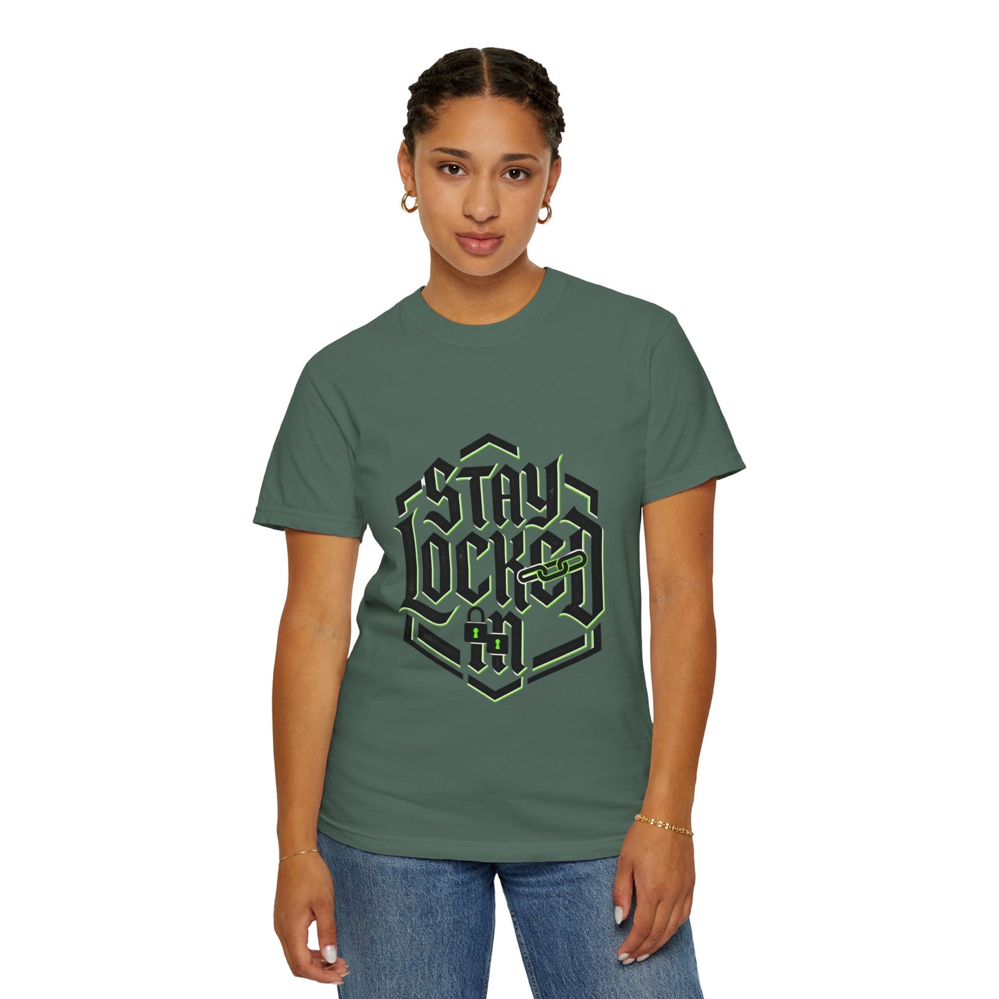 Stay Locked In T-Shirt — Bold Gothic Logo Tee