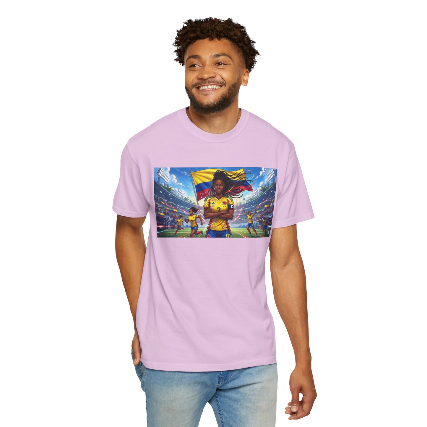 Soccer Champion Graphic T-Shirt — Woman Goalkeeper Stadium Art