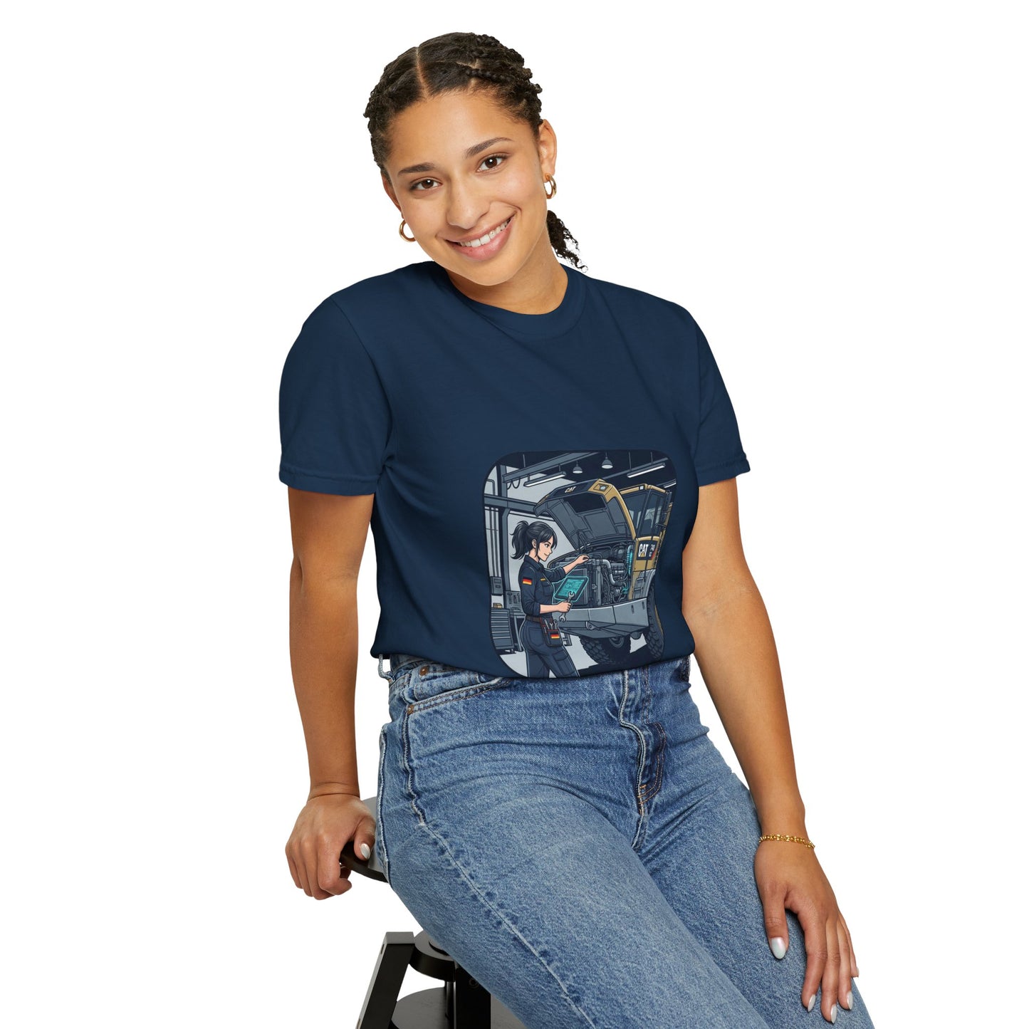Mechanic Garage Scene T-Shirt — Vintage Truck Repair Illustration