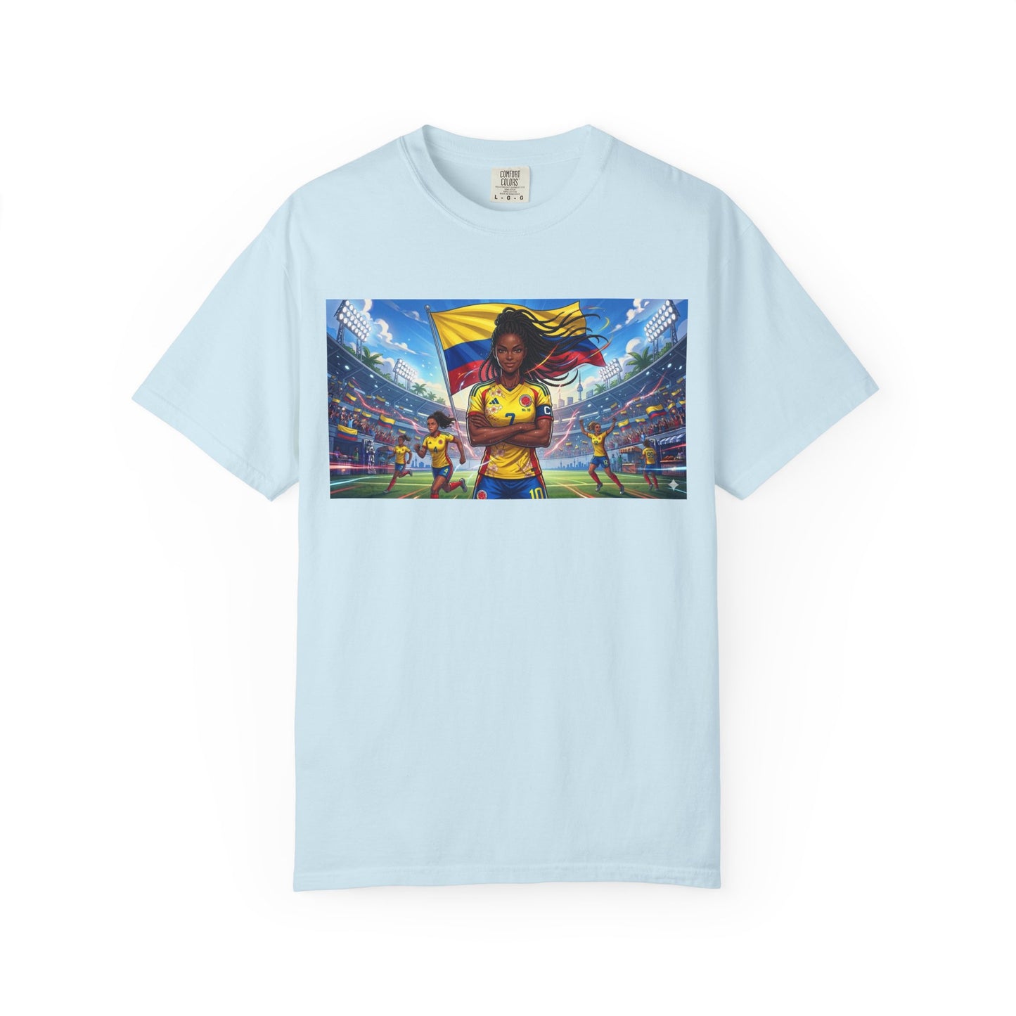 Soccer Champion Graphic T-Shirt — Woman Goalkeeper Stadium Art