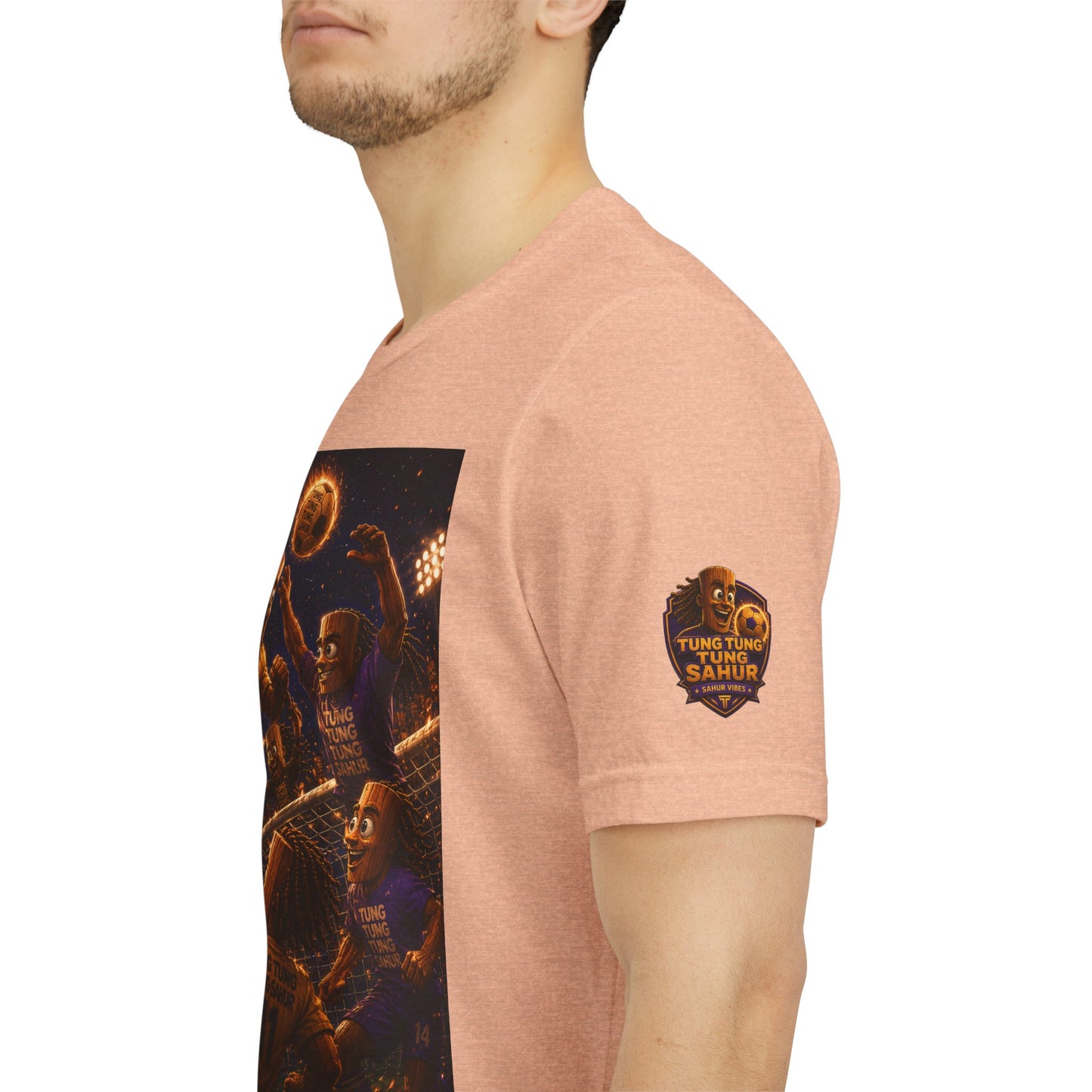 Tung Tung Tung Sahur Header Goal Soccer Action Graphic Tee — Team Court Night Design