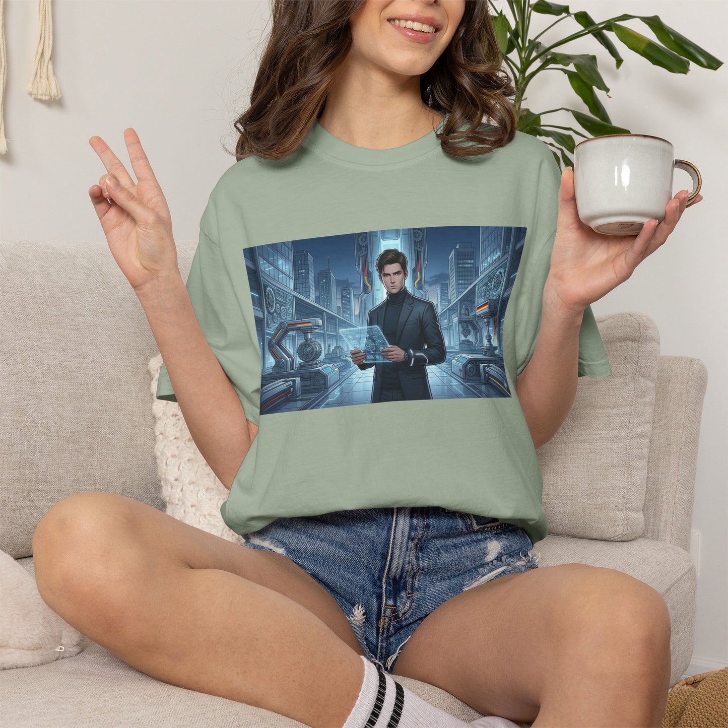 Cyberpunk Detective T-Shirt — Futuristic Noir Cityscape Graphic Tee