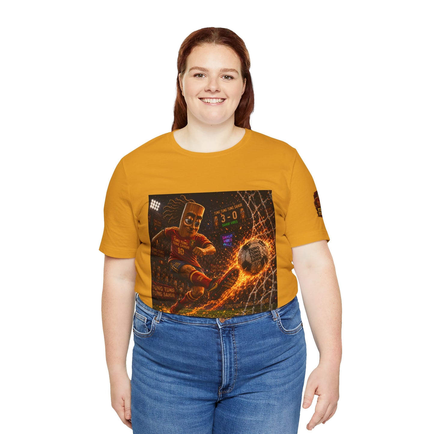 Tung Tung Tung Sahur Soccer Kick Firestorm Graphic Tee — ‘Goal’ Animated Kick Design