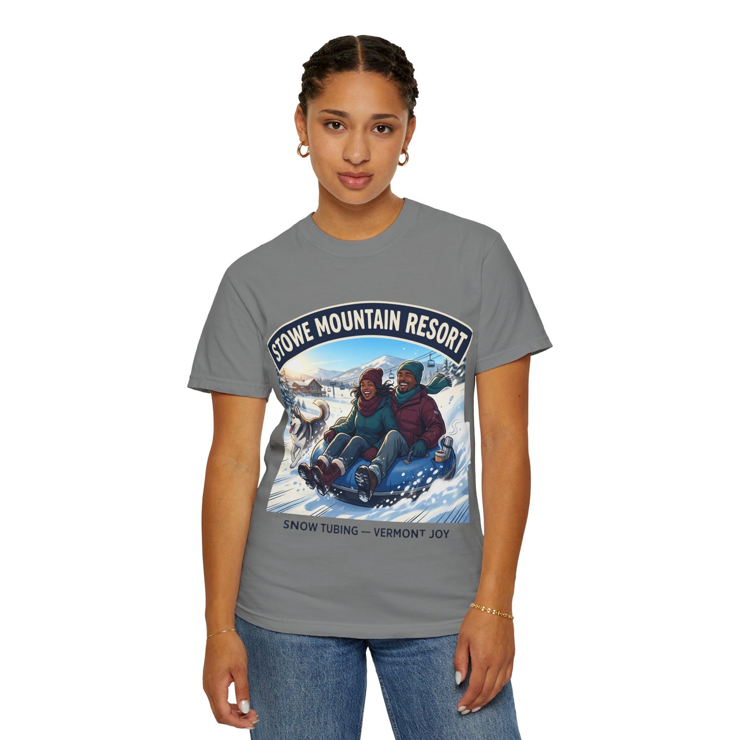Stowe Mountain Resort Snow Tubing T-Shirt — "Vermont Joy" Winter Apparel