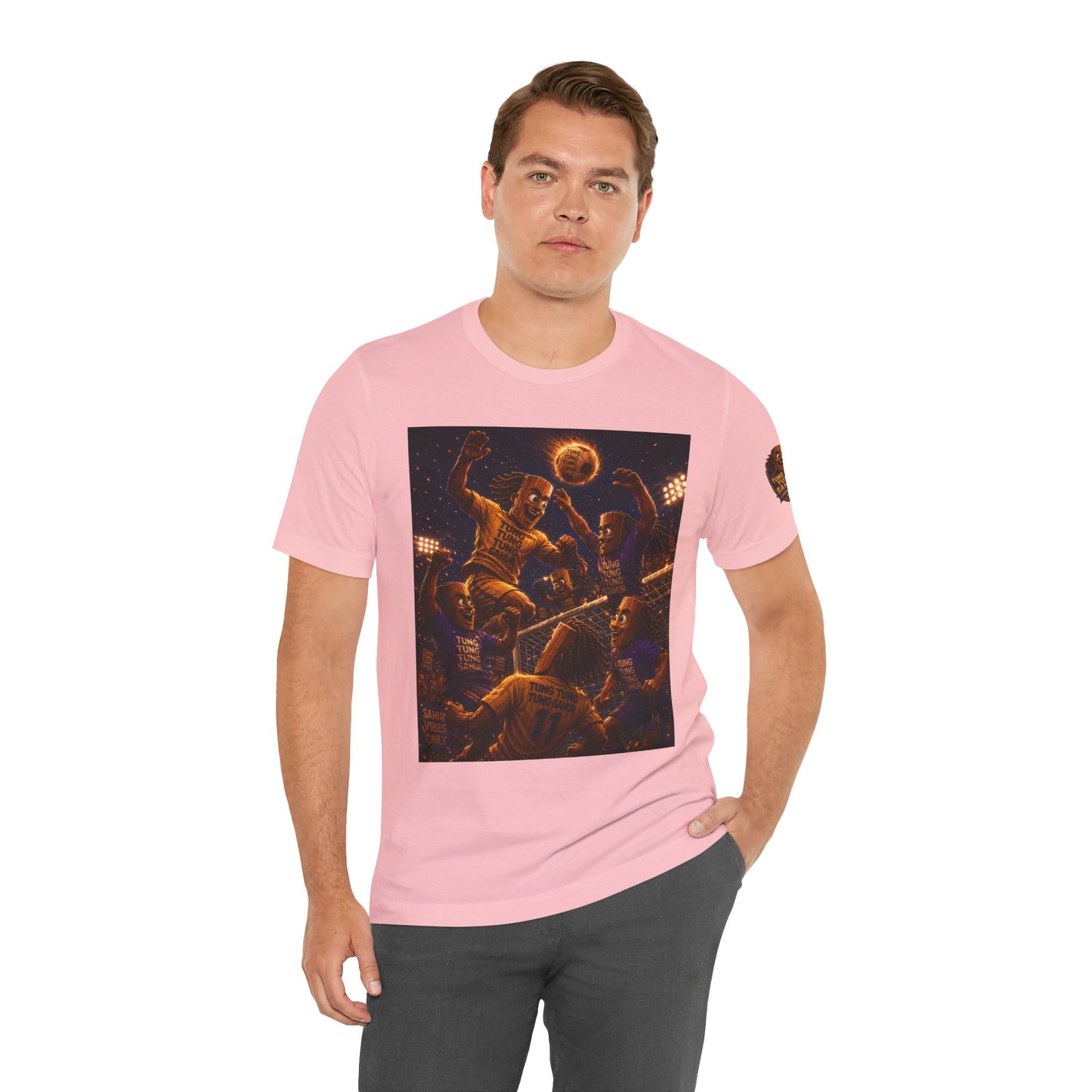 Tung Tung Tung Sahur Header Goal Soccer Action Graphic Tee — Team Court Night Design