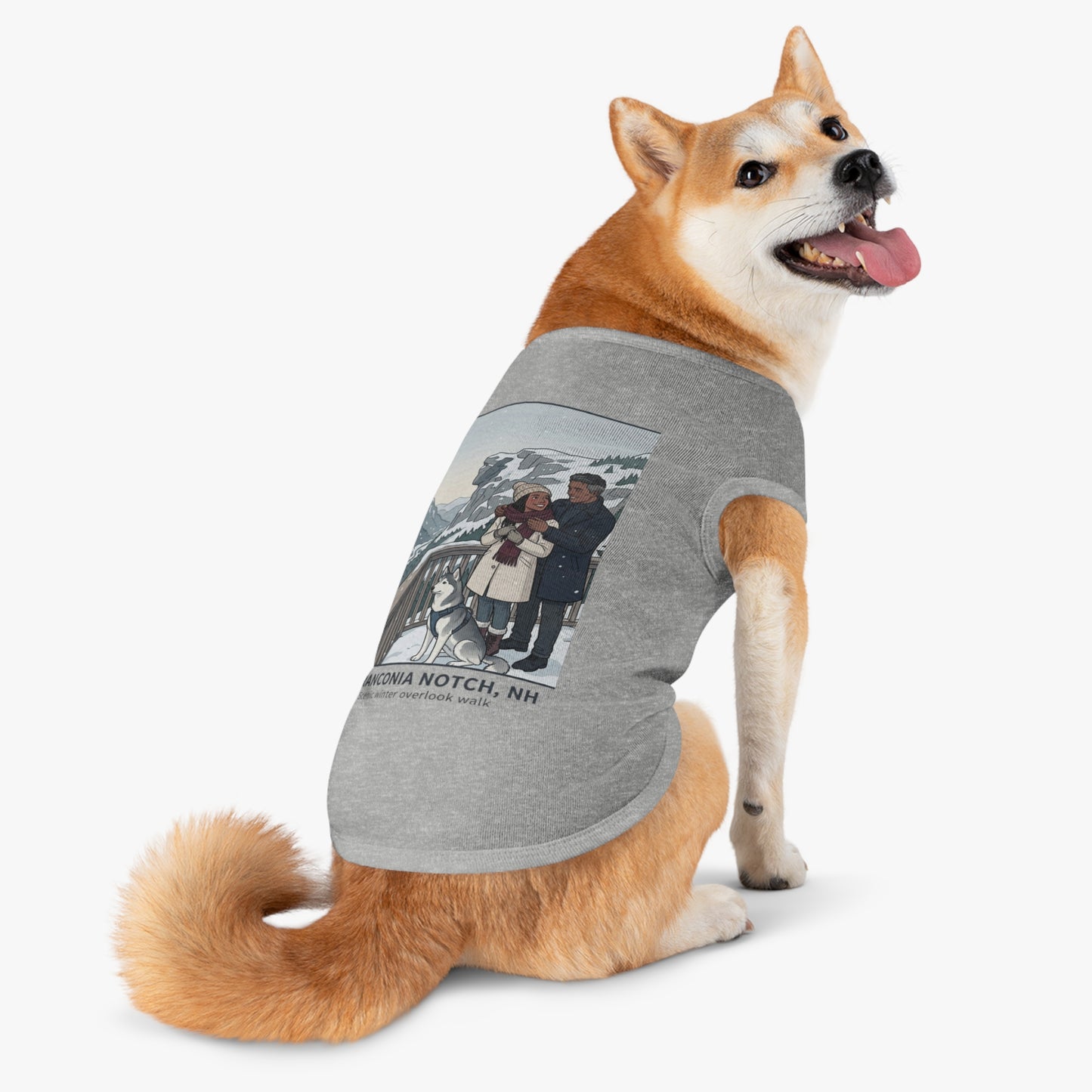 Dog Winter Walk Tank — Cozy Couple & Husky Scenic Pet Tank Top