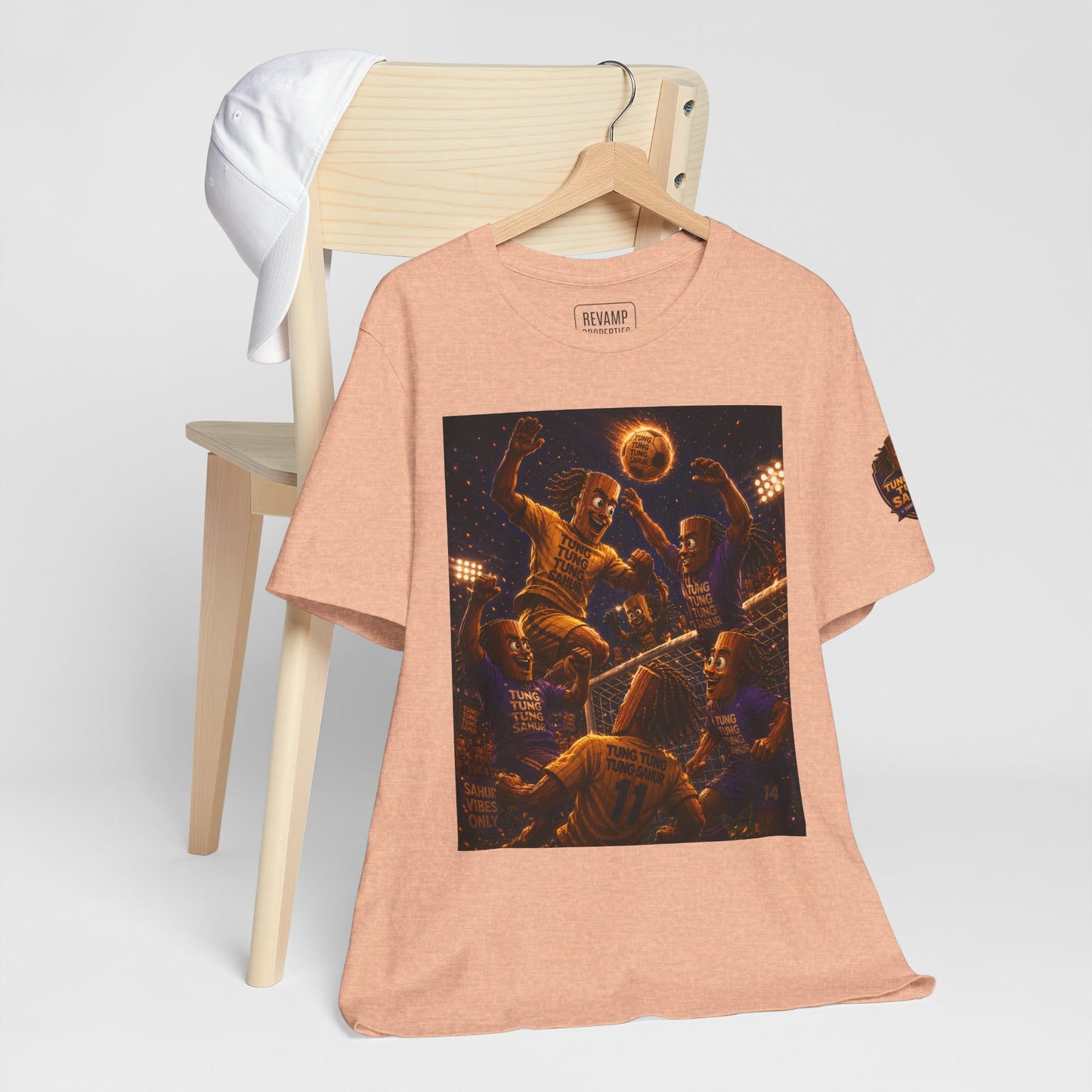 Tung Tung Tung Sahur Header Goal Soccer Action Graphic Tee — Team Court Night Design