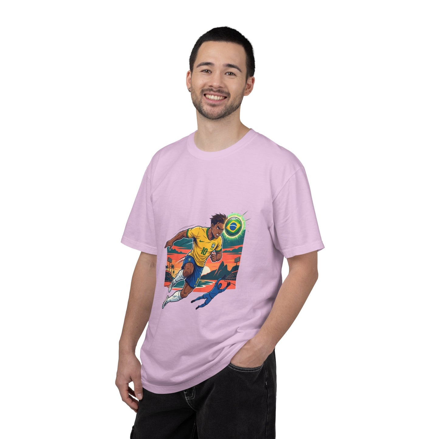 Brazil Soccer Player Graphic T-Shirt — Retro Sunset Football Tee