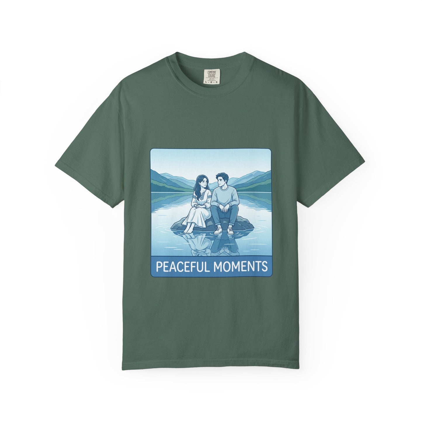 Peaceful Moments Tee — Couple Sitting by Lake Graphic T-Shirt