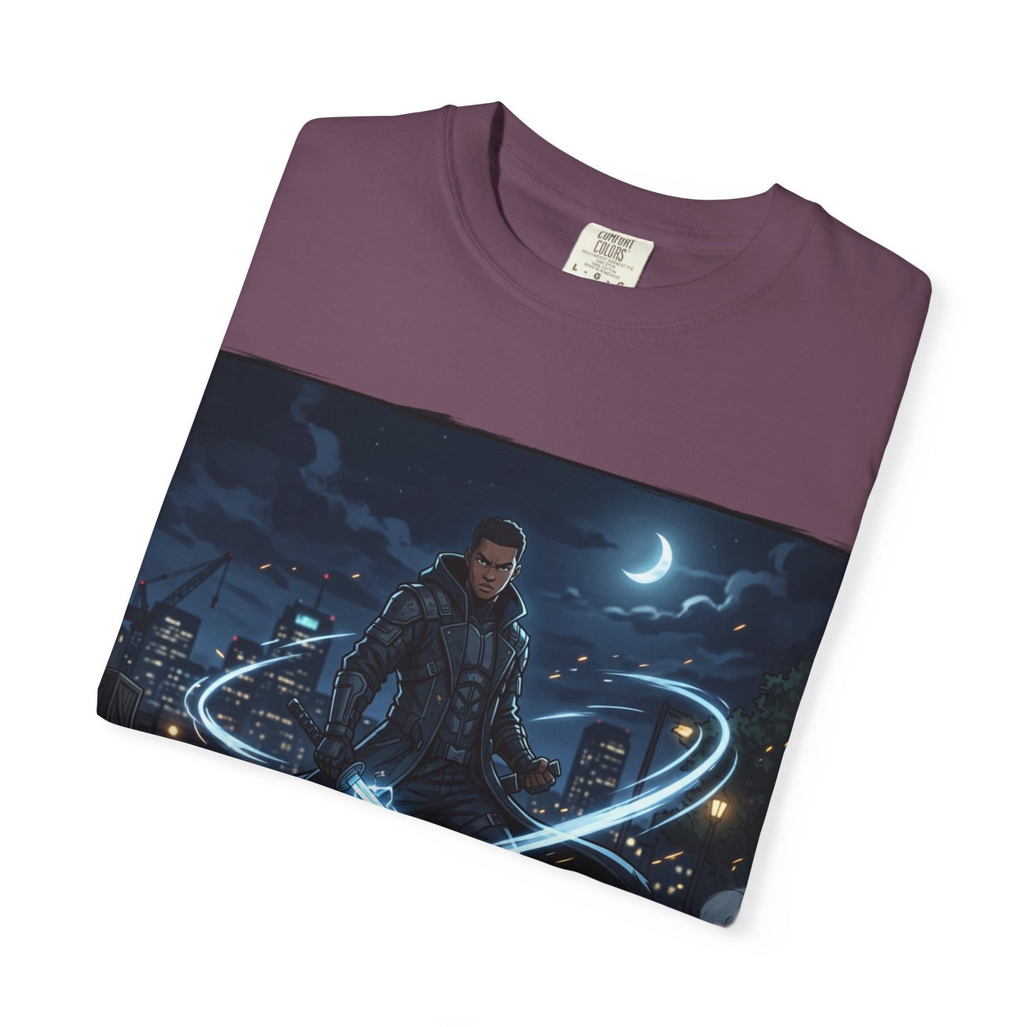 Urban Night Warrior T-Shirt — Neon Samurai Cityscape